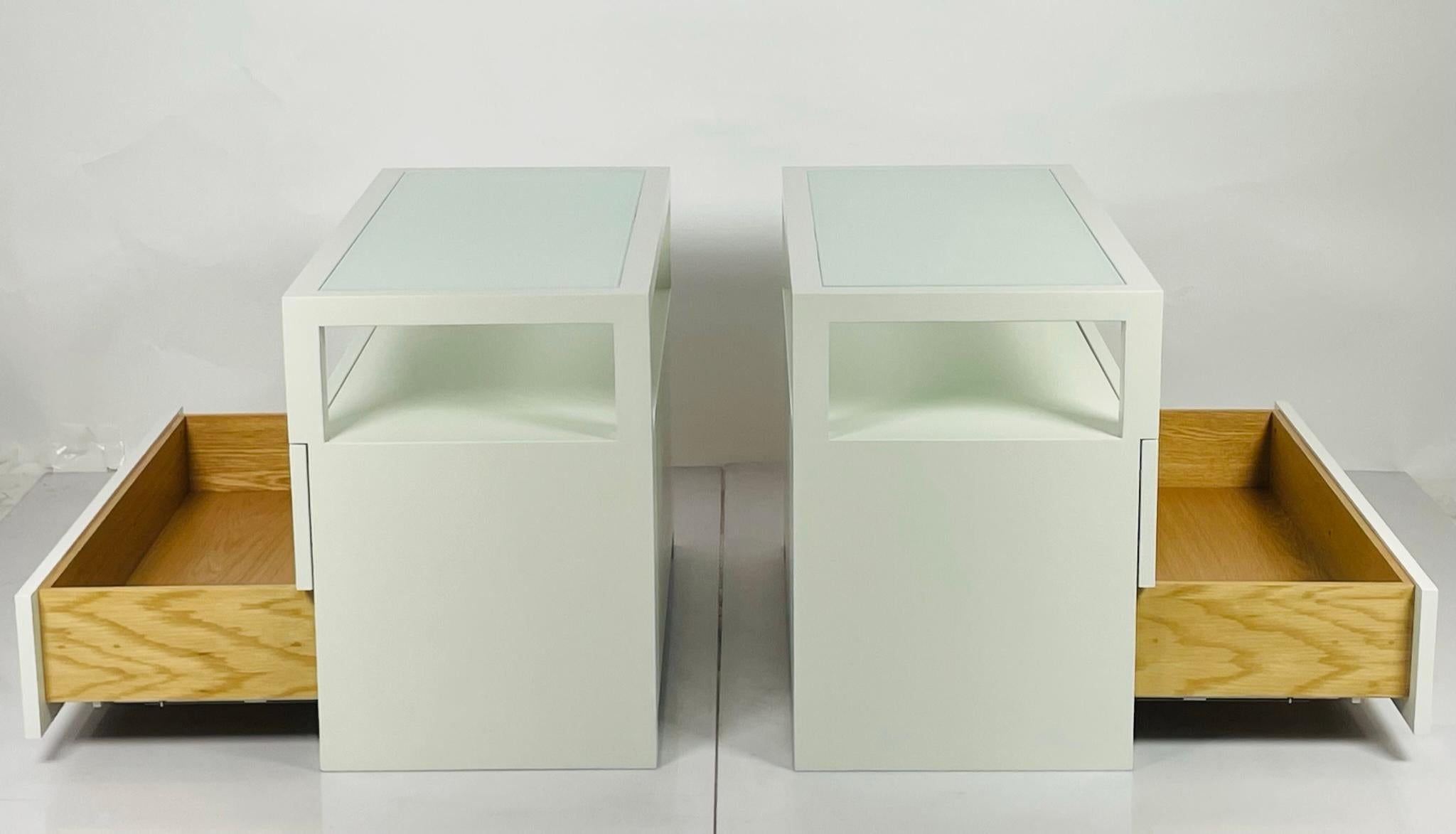 Custom Nightstands in White Oak & Milk-Glass by Cain Modern, USA 2023 For Sale 9