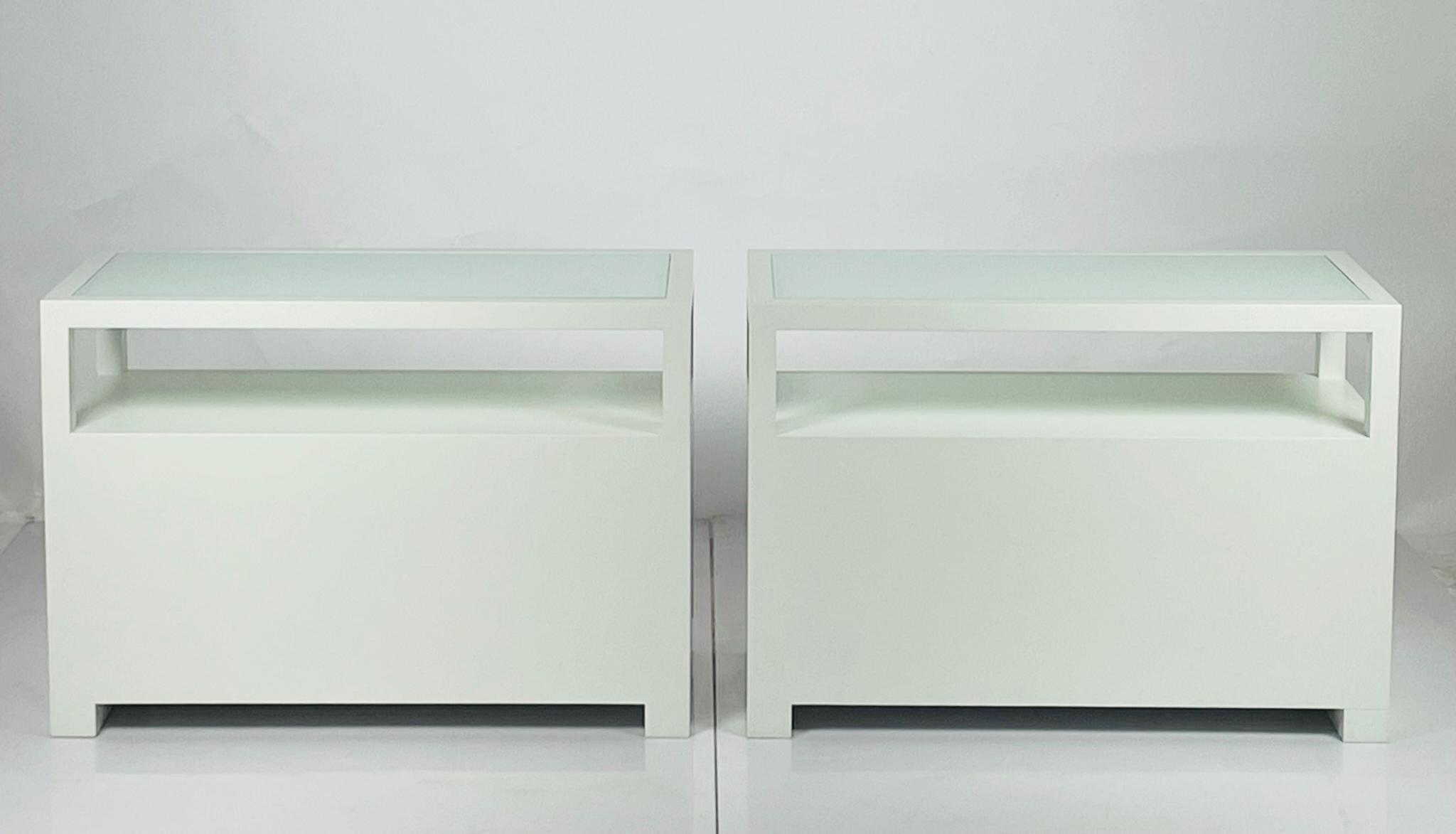 Introducing the Custom Nightstands in White Oak & Milk Glass by Cain Modern, USA 2023. These stunning nightstands are the perfect addition to any bedroom, offering both style and functionality.

Crafted from high-quality white oak and finished in