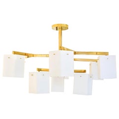 Custom Nine-Arm Brass Chandelier in the Manner of Stilnovo