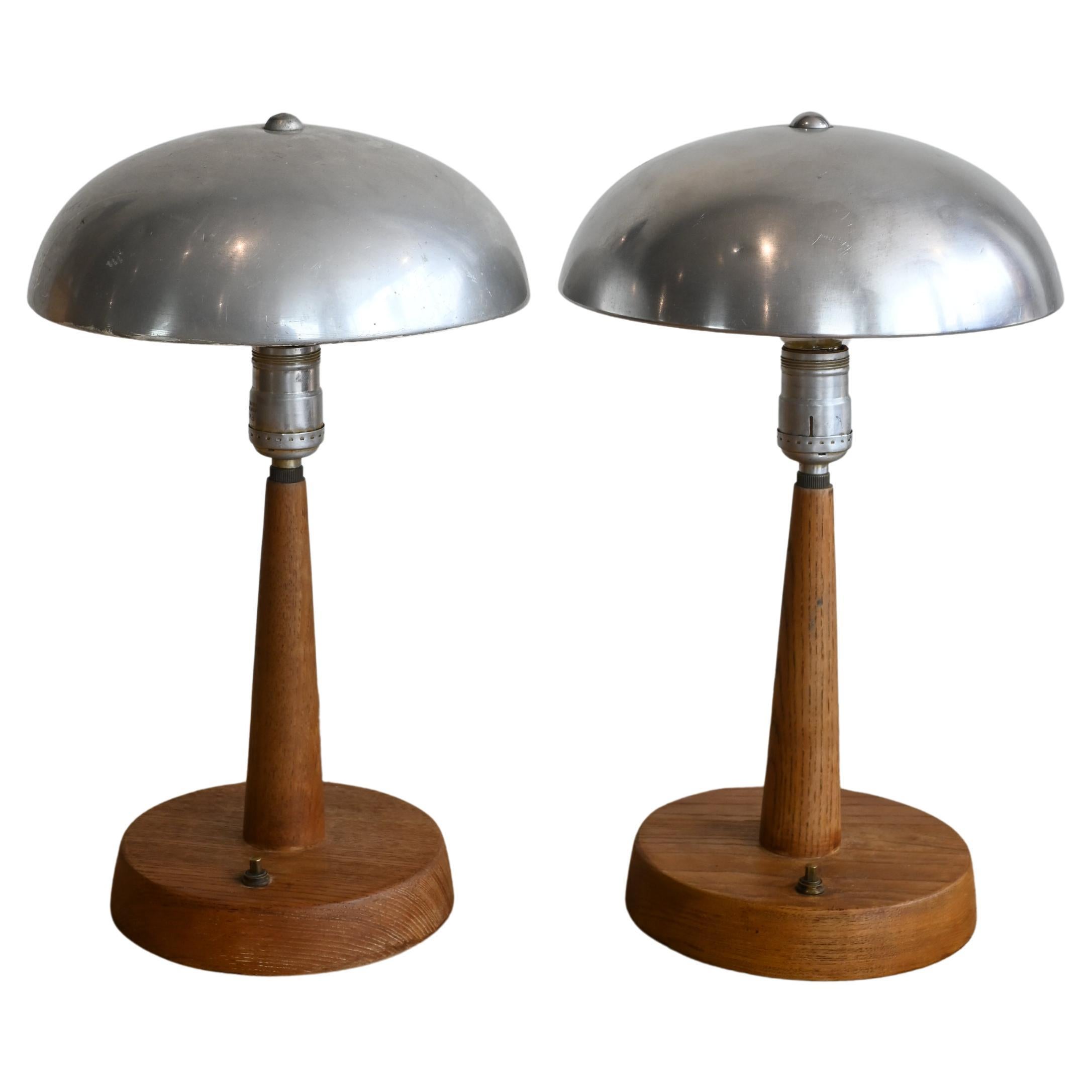 Custom Oak and Chrome Table Lamps