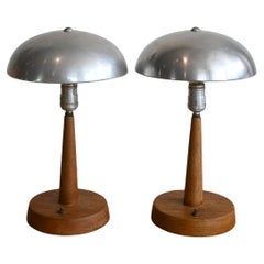 Custom Oak and Chrome Table Lamps