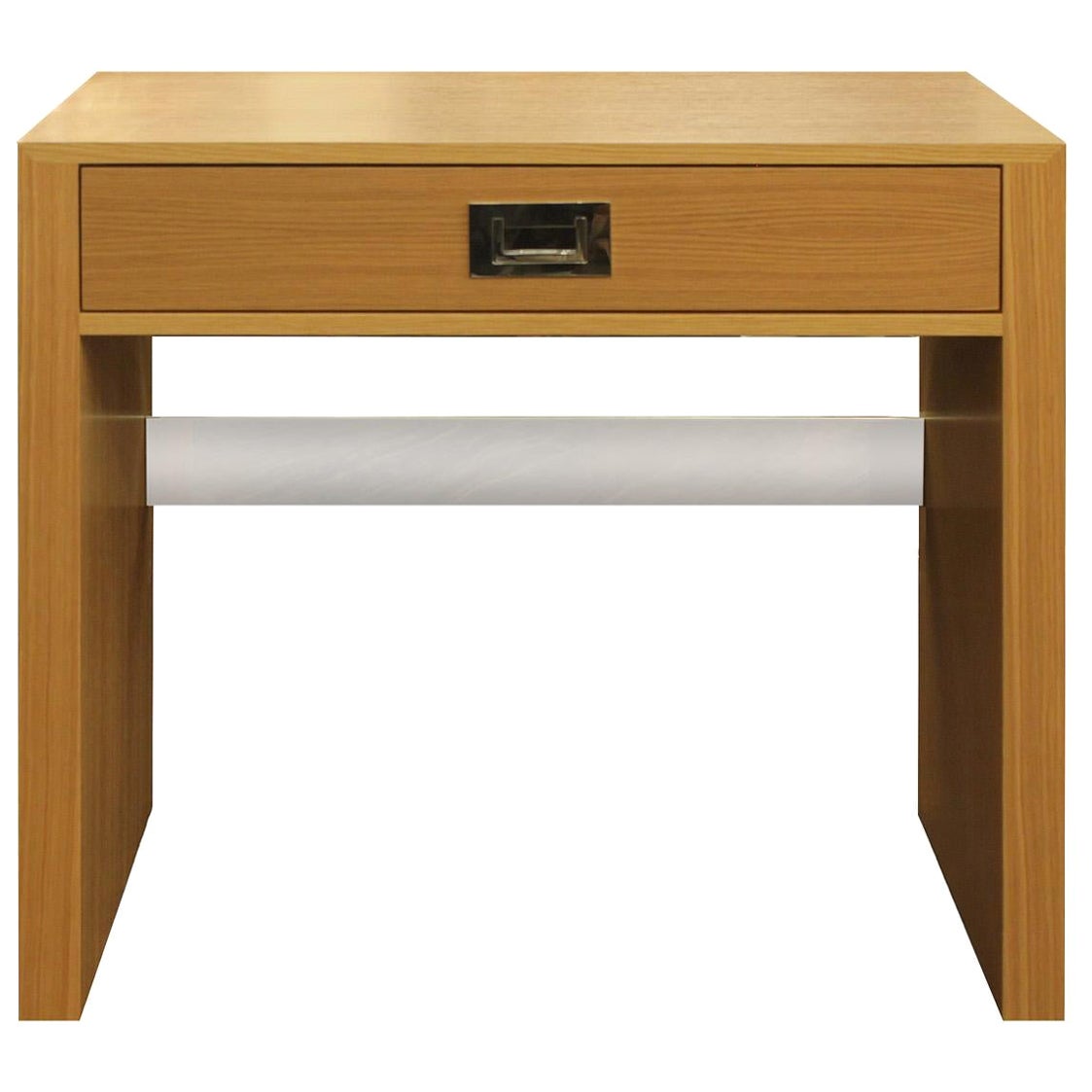 Custom Oak and Polished Chrome Single Drawer Writing Table