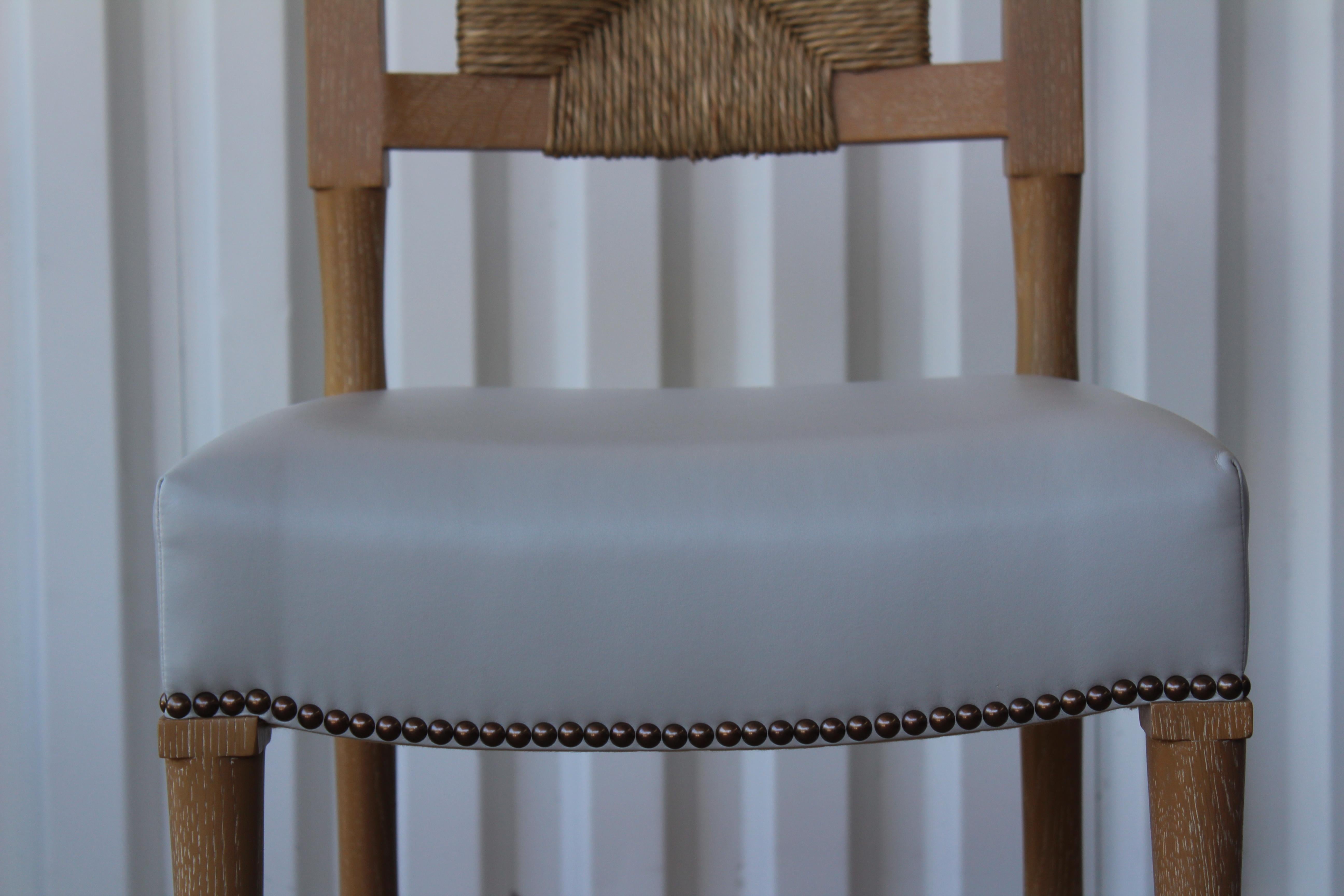 Custom Oak and Rush Counter Height Bar Stool, Four Available 3