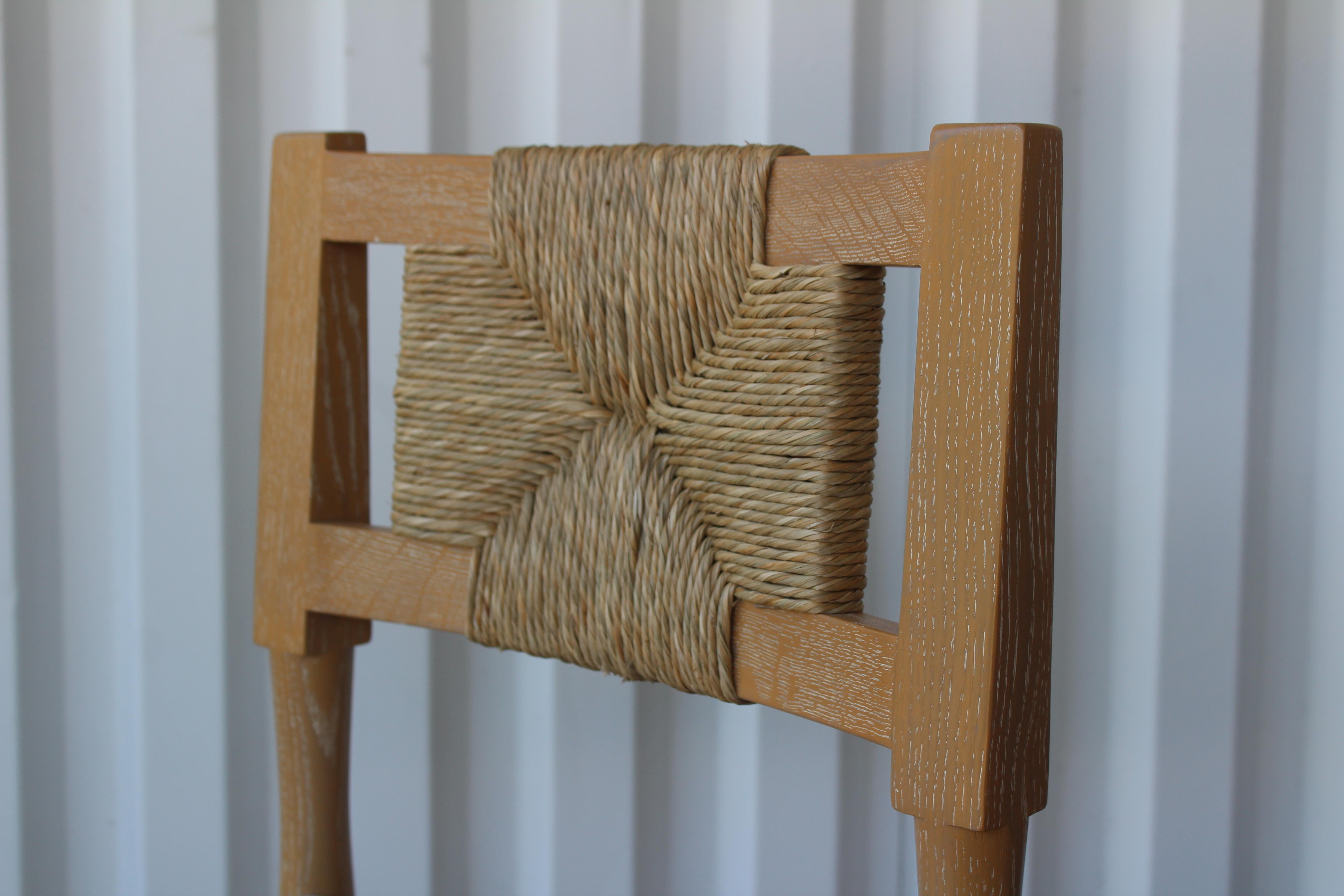 Custom Oak and Rush Counter Height Bar Stool, Four Available 4