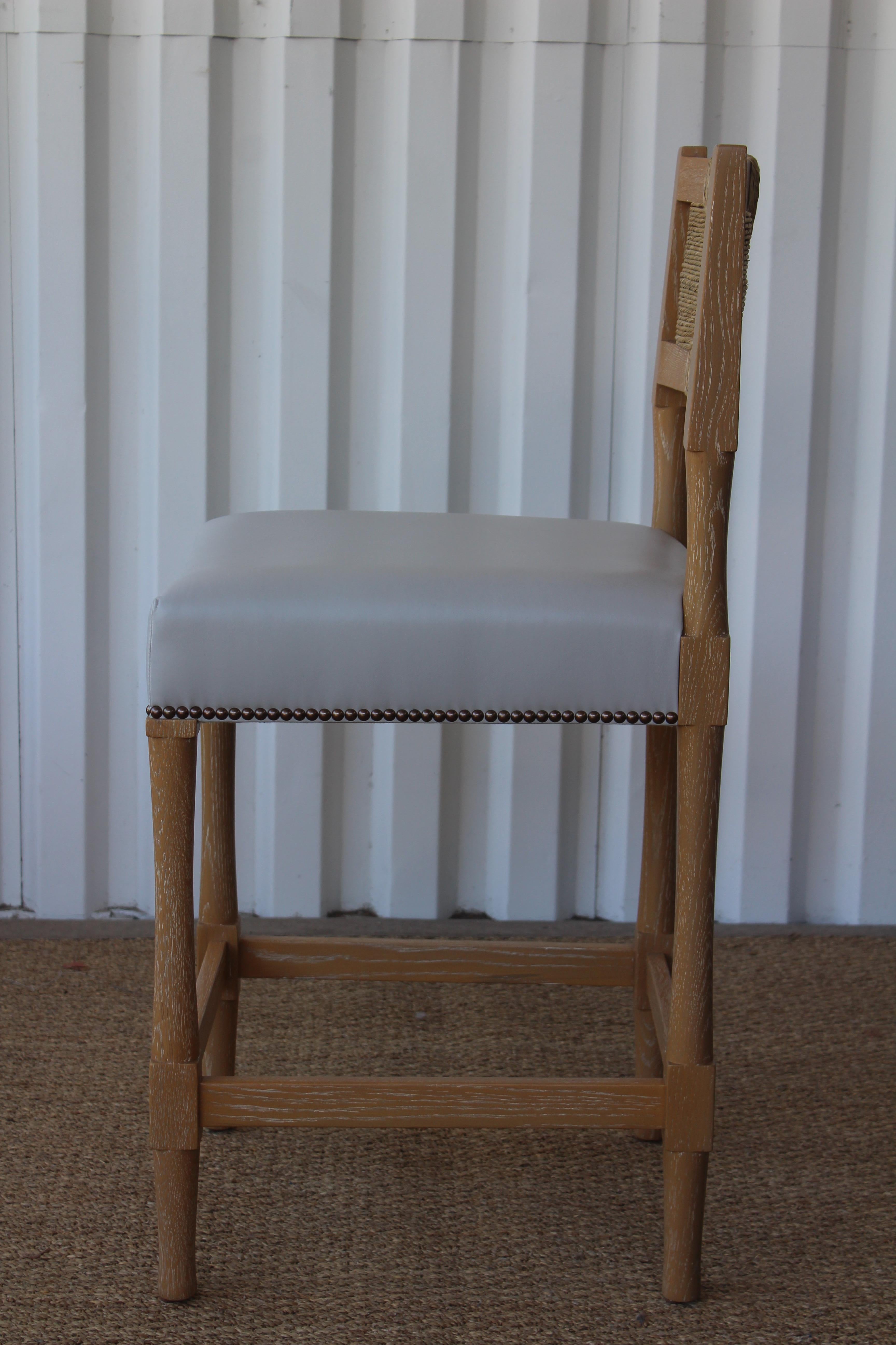 American Custom Oak and Rush Counter Height Bar Stool, Four Available