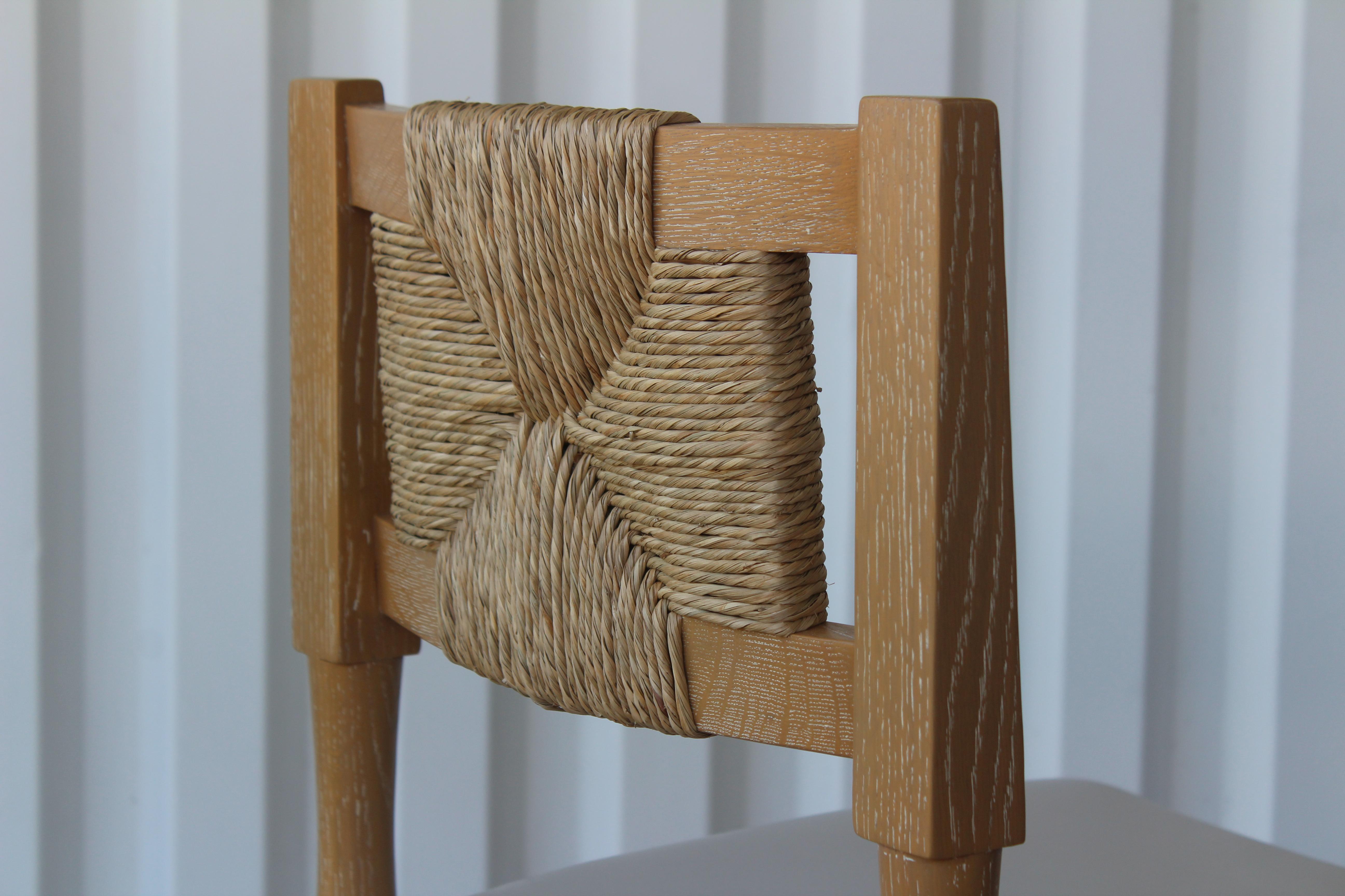 Contemporary Custom Oak and Rush Counter Height Bar Stool, Four Available