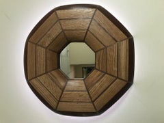 Espejo iluminado personalizado de roble y nogal