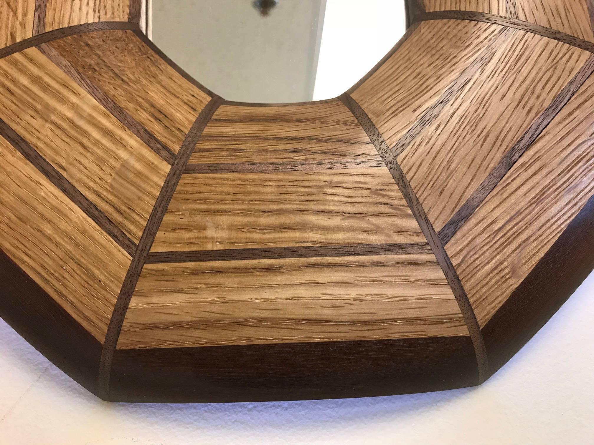 Contemporary Custom Oak and Walnut Illuminated Mirror For Sale