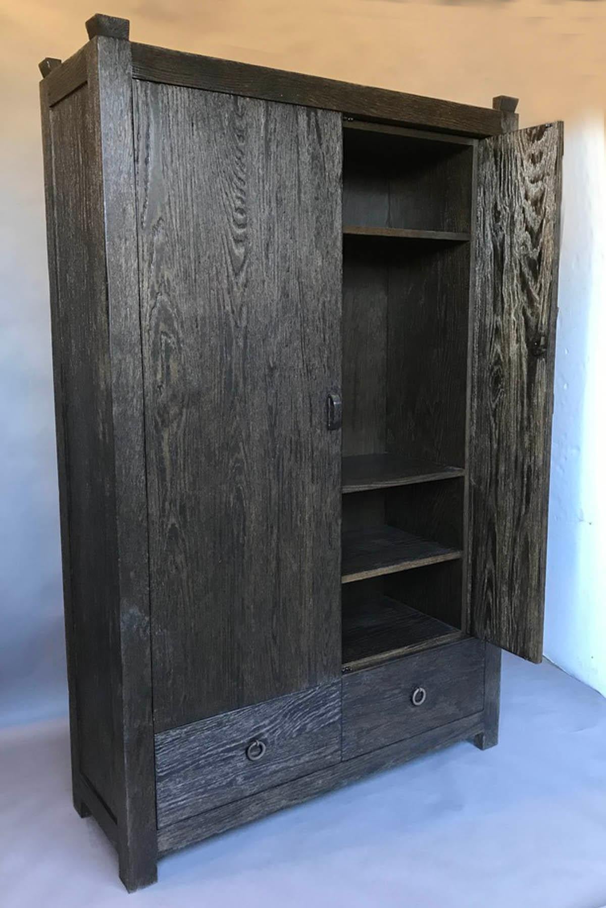 Rustic Custom Oak Cabinet with Pocket Doors by Dos Gallos For Sale