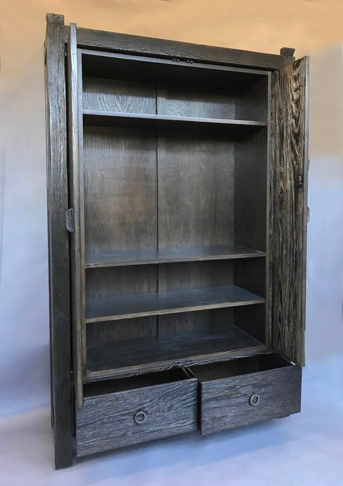 American Custom Oak Cabinet with Pocket Doors by Dos Gallos For Sale