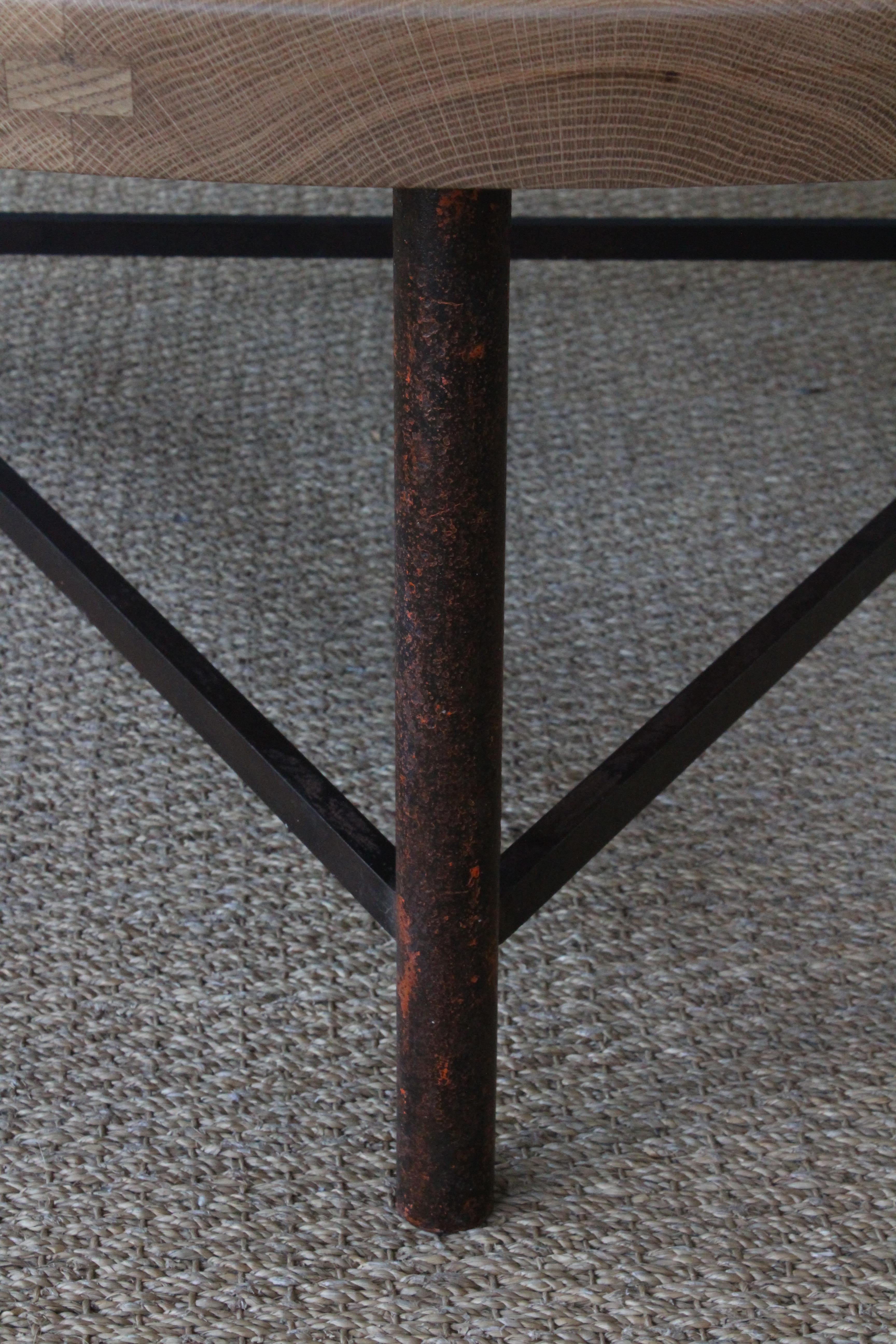 Custom Oak Coffee Table on Vintage Iron Base 1