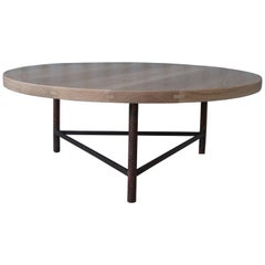 Custom Oak Coffee Table on Vintage Iron Base