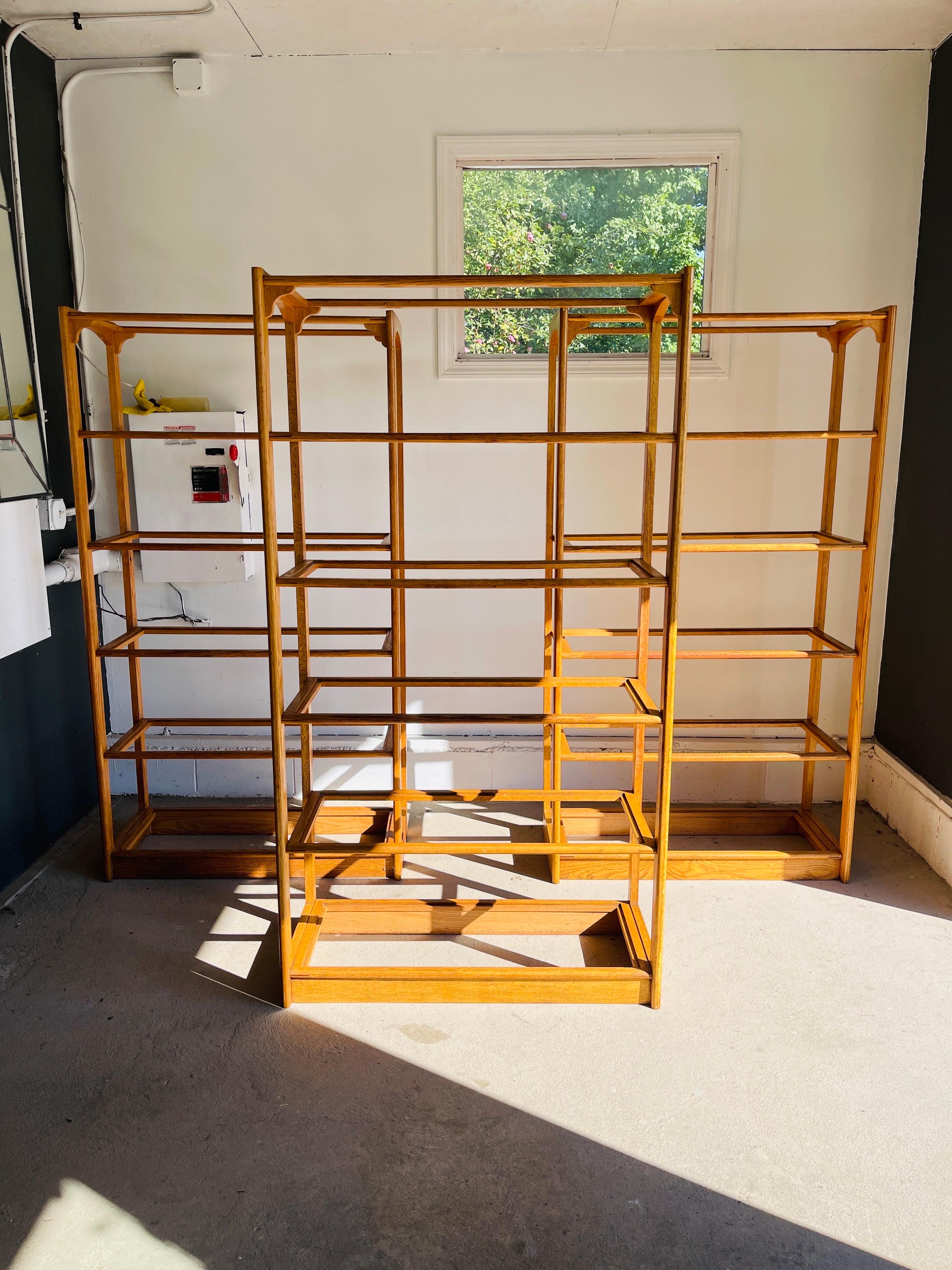 Custom Oak & Glass Display Shelf with Mirrored Base For Sale 2