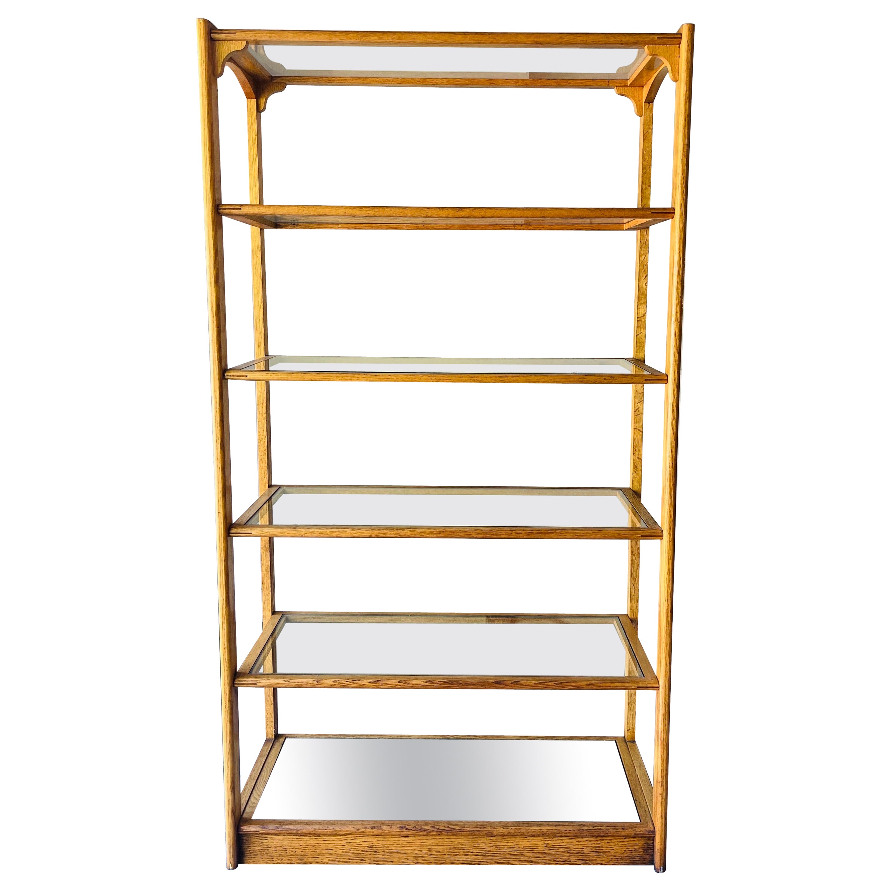 Custom Oak & Glass Display Shelf with Mirrored Base