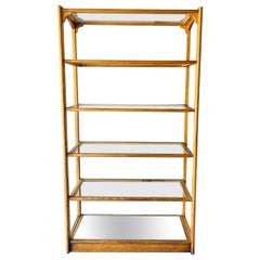 Custom Oak & Glass Display Shelf with Mirrored Base