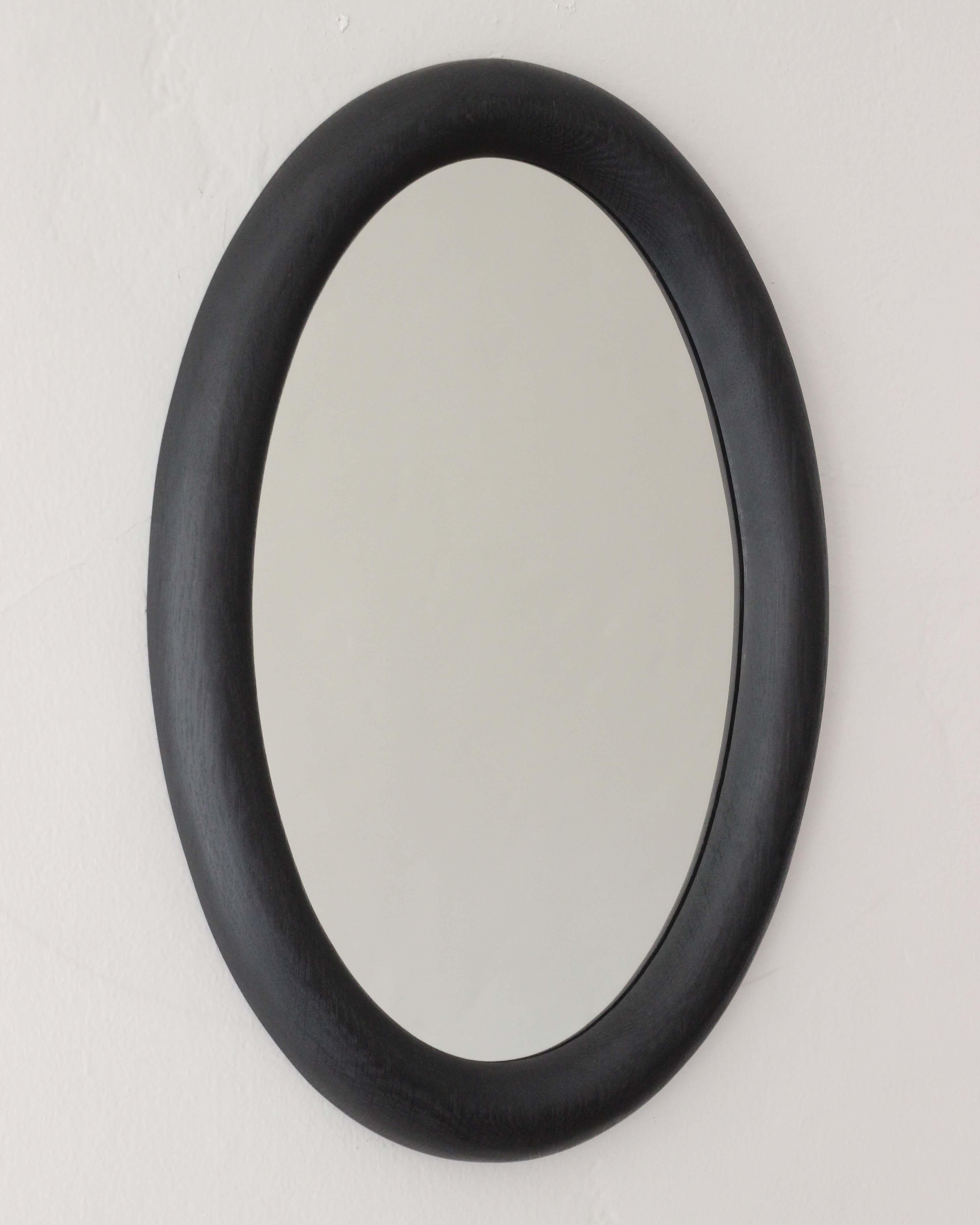 Custom Oak Oval Mirror - Ebonized Oak In New Condition For Sale In Los Angeles, CA