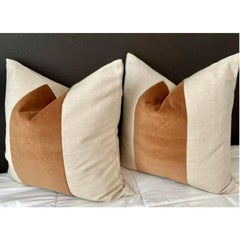 Custom Oatmeal Linen & Copper Mohair Stripe Down-Filled Lumbar Pillow 12" x 24"