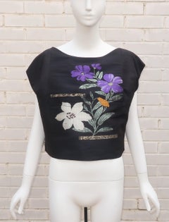 Custom Obi Black Top With Floral Design, C.1950