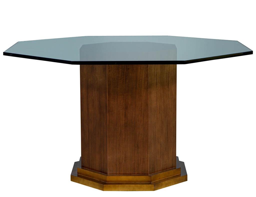 Custom Octagon Glass Top Walnut Table by Carrocel In Good Condition In North York, ON