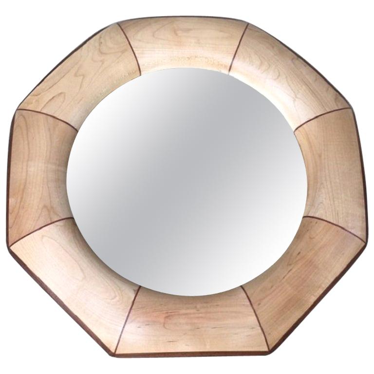 Miroir octogonal personnalisé avec marqueterie d'érable et de palissandre en vente