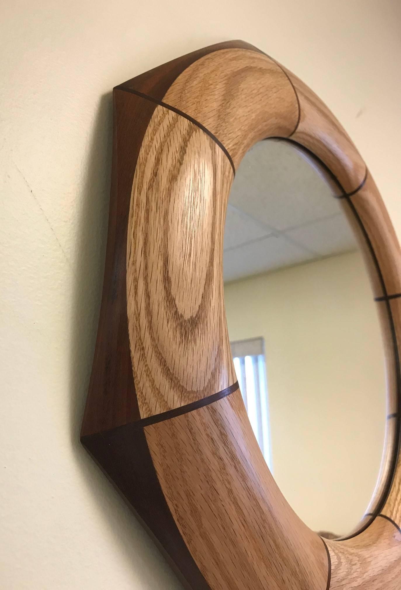 Modern Custom Octagonal Walnut and Oak Inlay Mirror For Sale