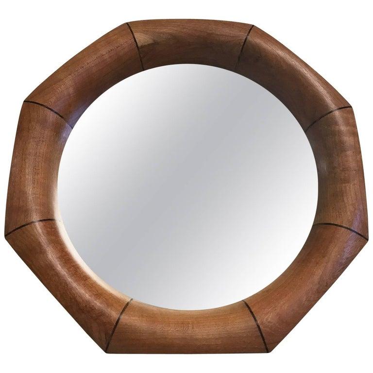 Custom Octagonal Walnut Mirror with Rosewood Inlay In Excellent Condition In New York, NY