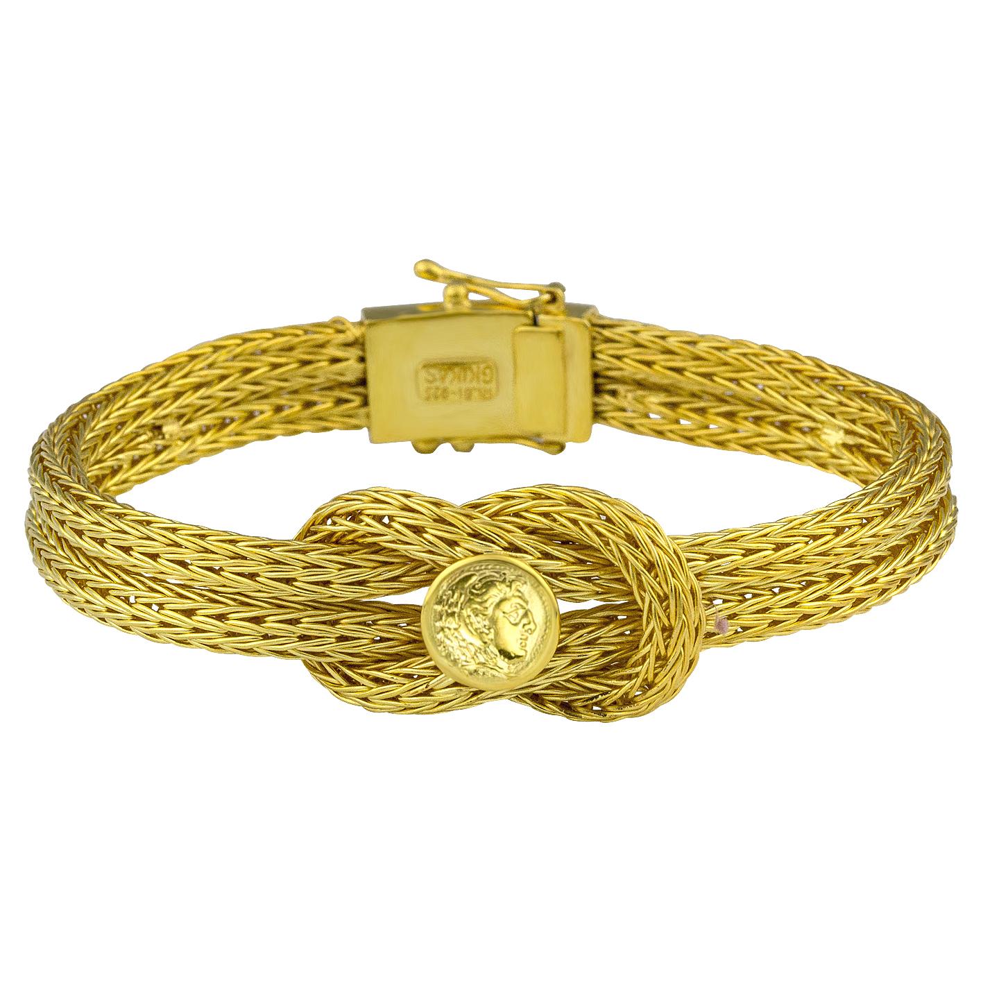 Georgios Collections Hand Knitted Gold 18 Karat Bracelet The Hercules Knot For Sale 3