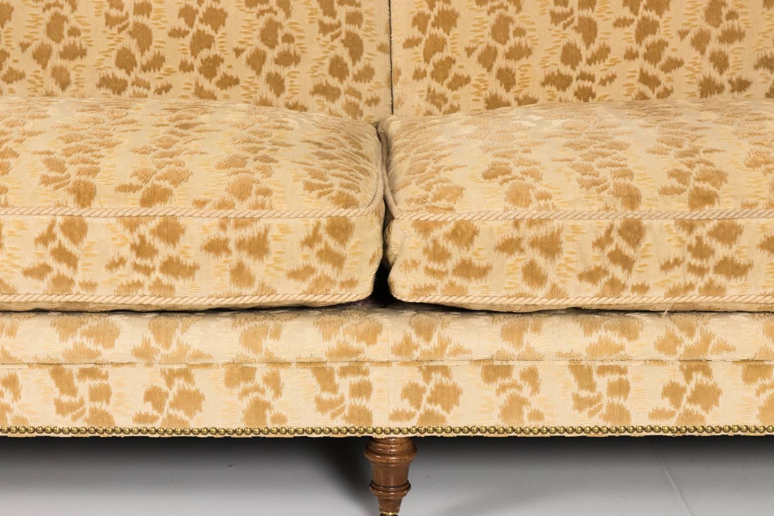 Custom O'Henry House wing back sofa with travers cut velvet fabric, circa late 20th century.
 