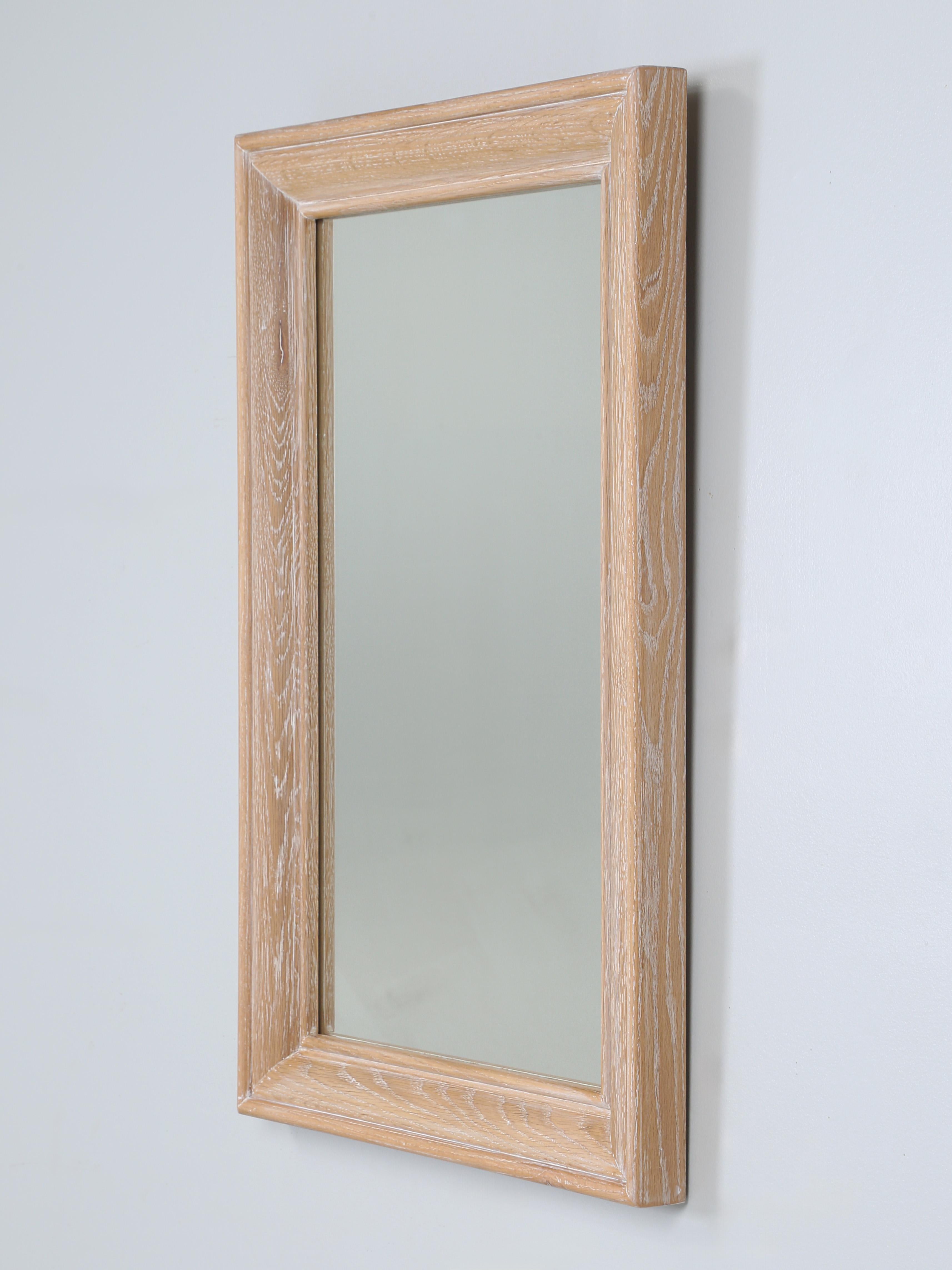 Custom Hand-Made White Oak Mirror by Old Plank in a Cerused Finish. Our Oak Wall Mounted Mirrors are made in our workshop to your specific dimensions and finish. The hand-made white oak Mirror frames are extremely heavy and need to be properly
