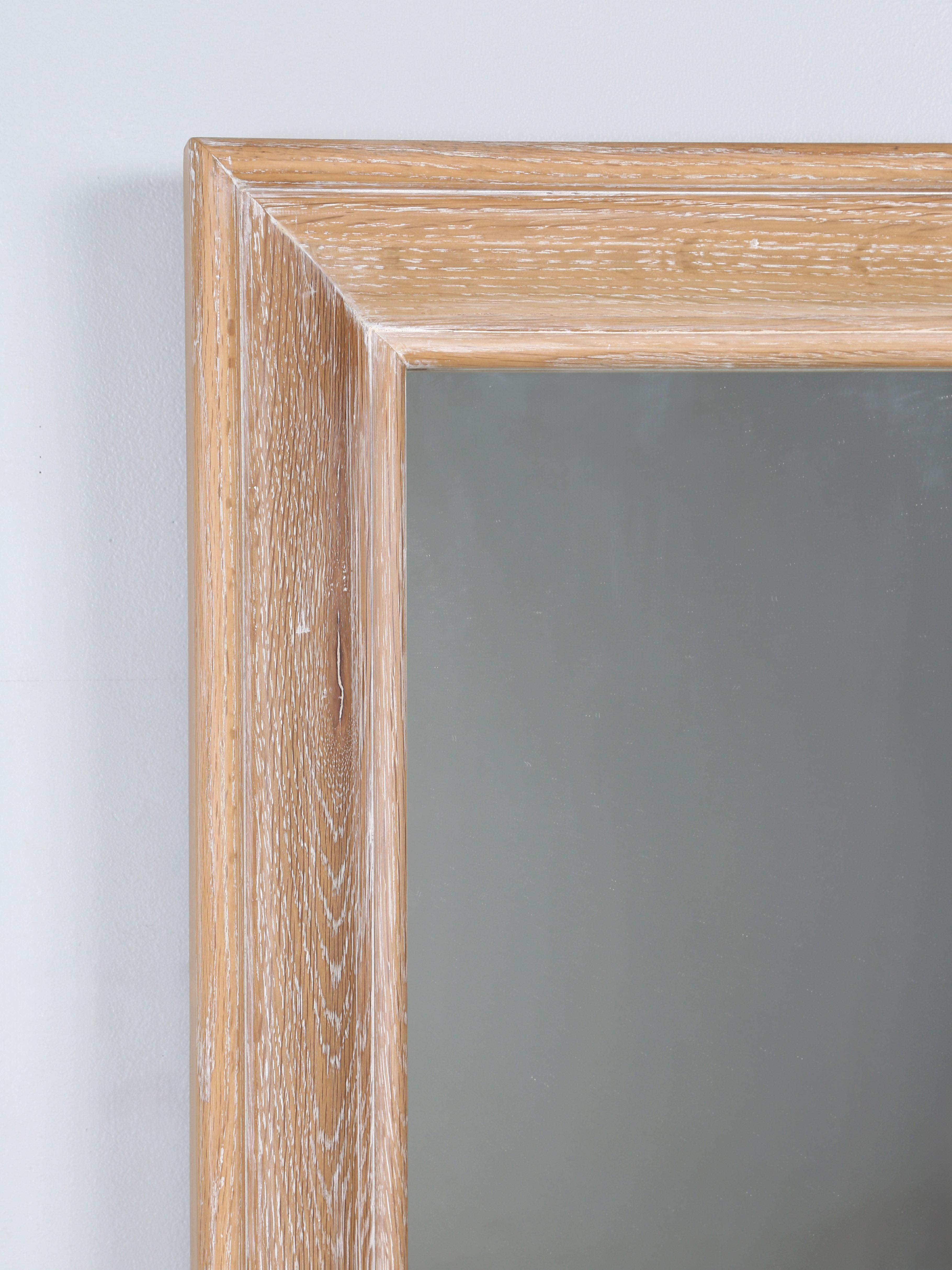 Hand-Crafted Custom Old Plank Cerused Oak Mirror Made in House and Available in any Dimension For Sale