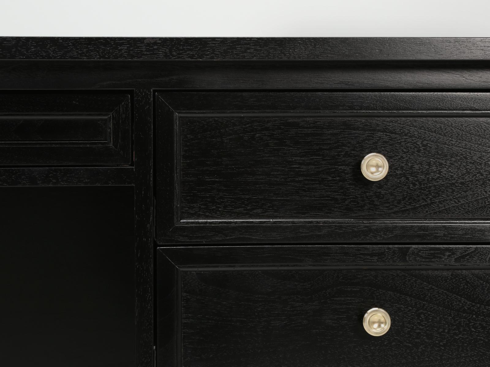 Custom Old Plank Directoire Inspired Ebonized Desk with Gilded Leather Top For Sale 5