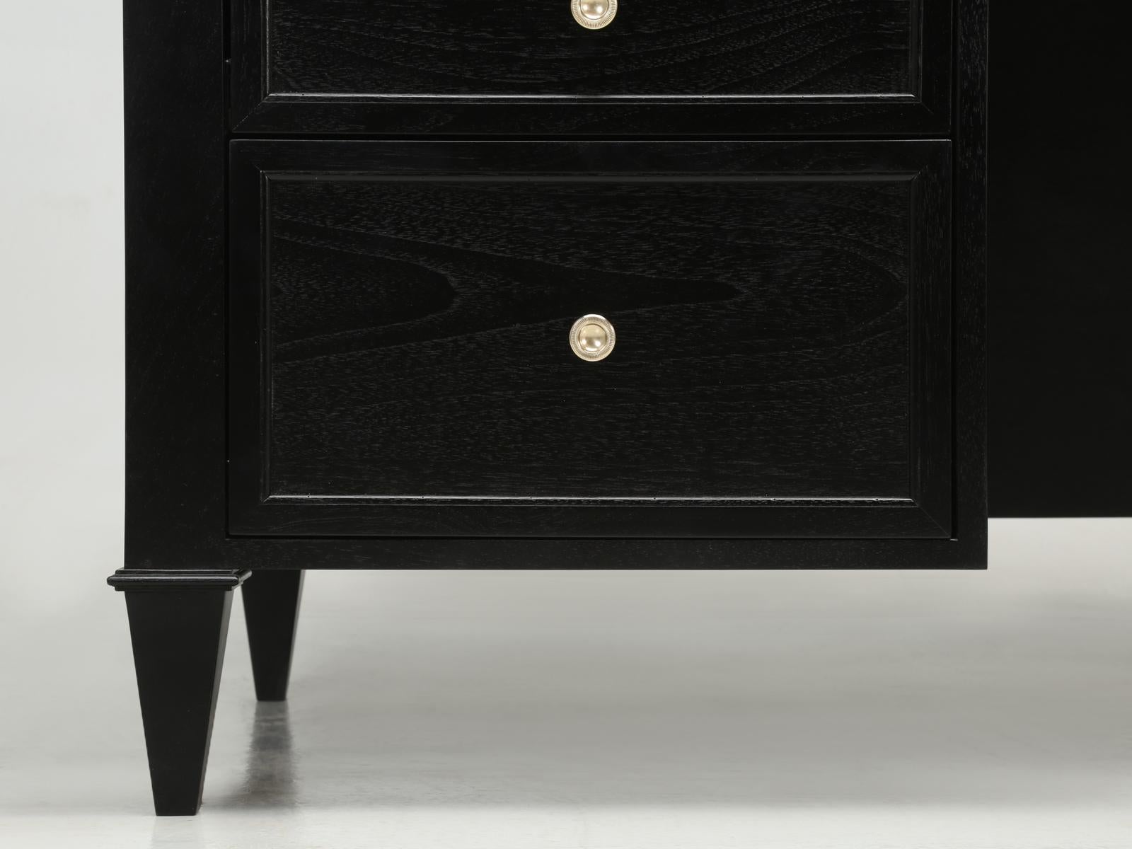 Custom Old Plank Directoire Inspired Ebonized Desk with Gilded Leather Top For Sale 8