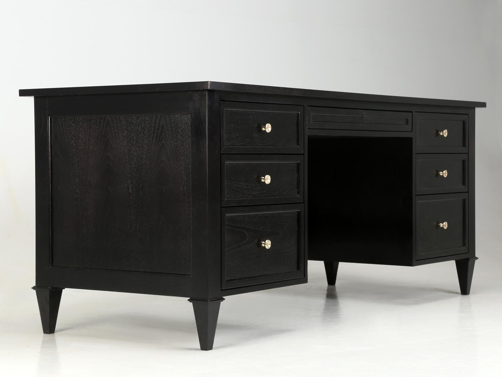 Custom Old Plank Directoire Inspired Ebonized Desk with Gilded Leather Top For Sale 10