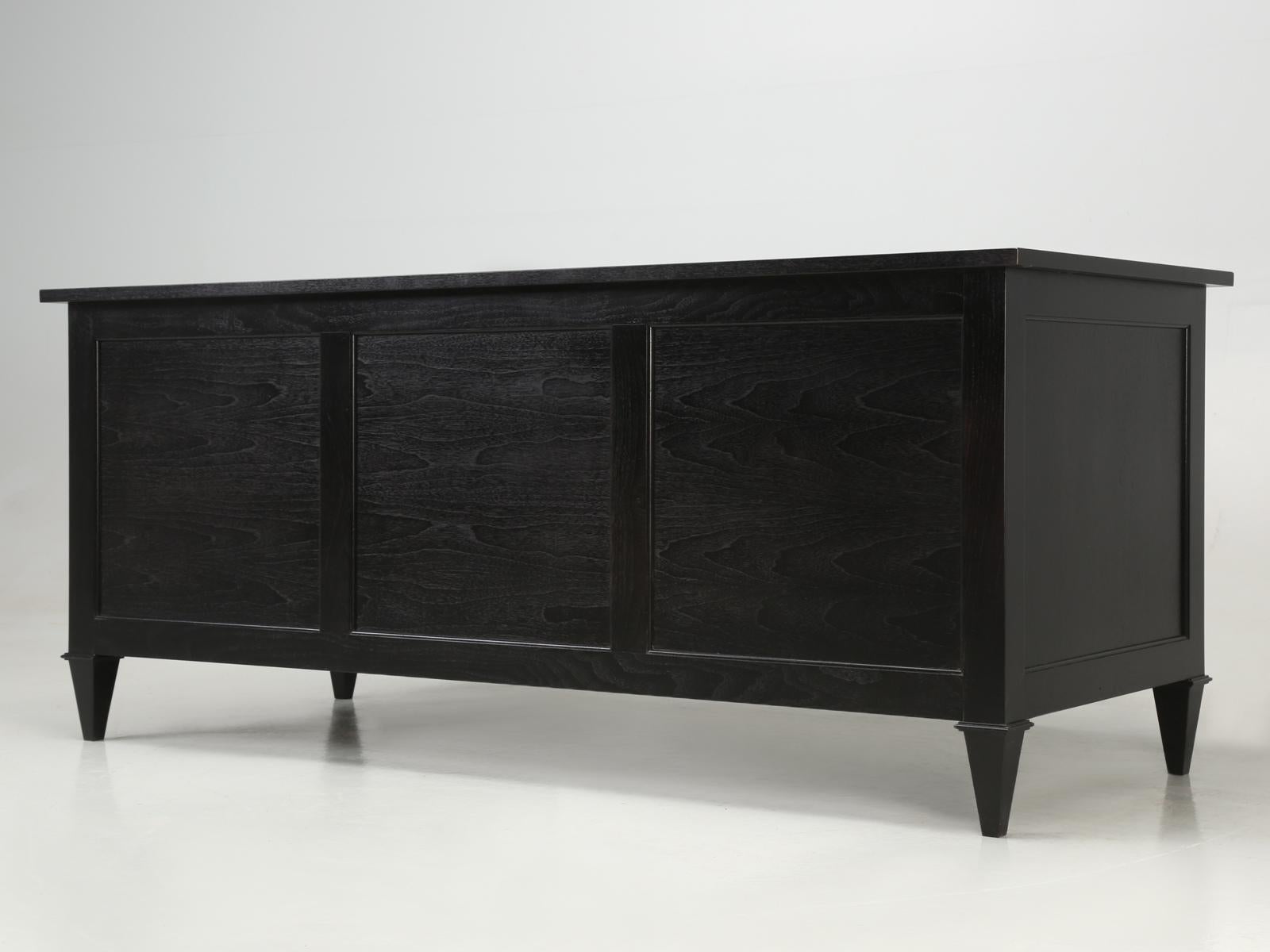 Custom Old Plank Directoire Inspired Ebonized Desk with Gilded Leather Top For Sale 12