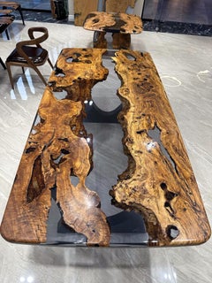 Custom Olive Clear Epoxy Dining Table - Epoxy Wood Table With Rounded Edge