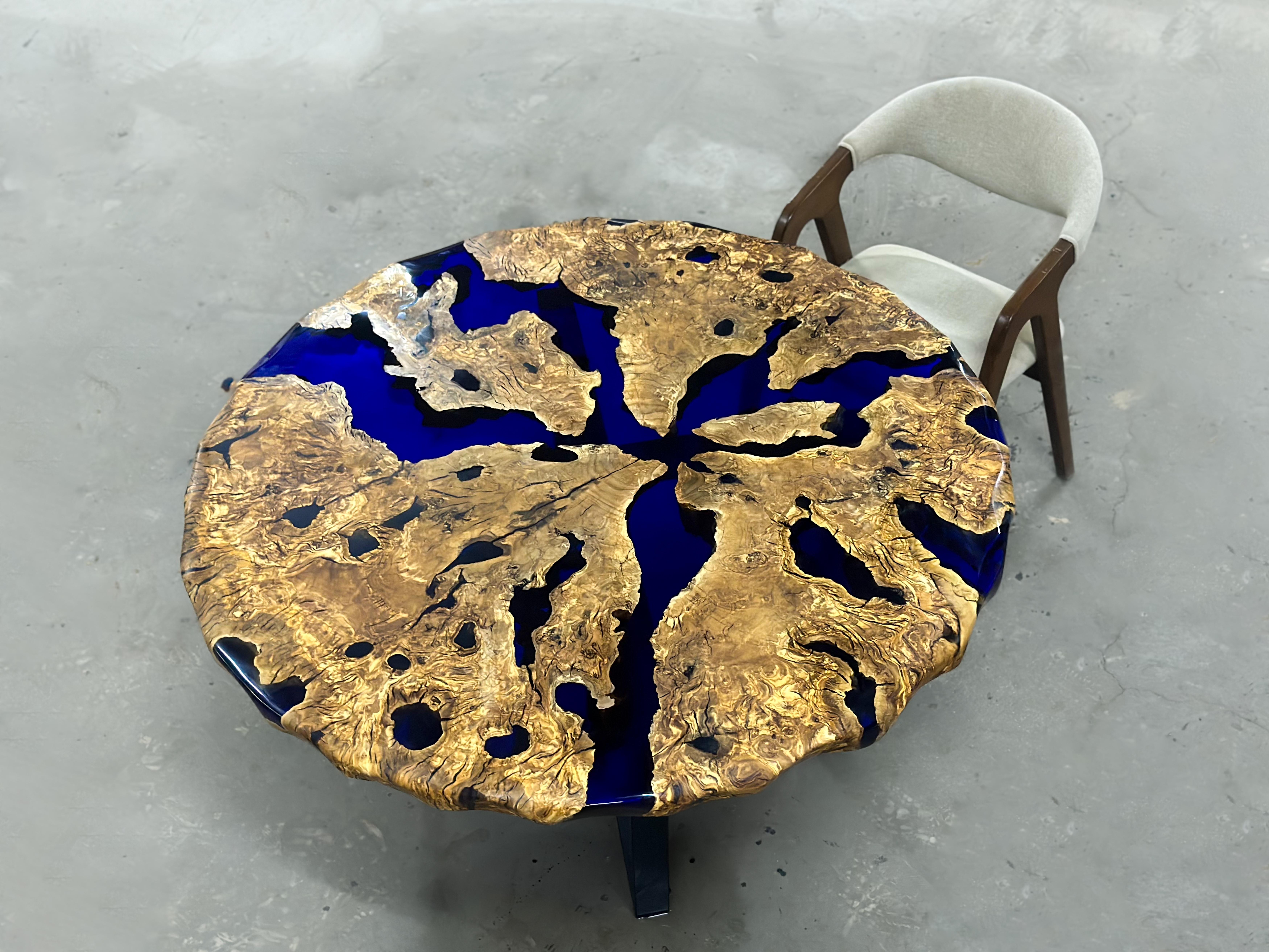 Arts and Crafts Custom Olive Epoxy Resin Round Dining Table For Sale