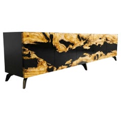 Custom Olive Wood Sideboard with Black Epoxy, Handcrafted Luxury Wooden Credenza
