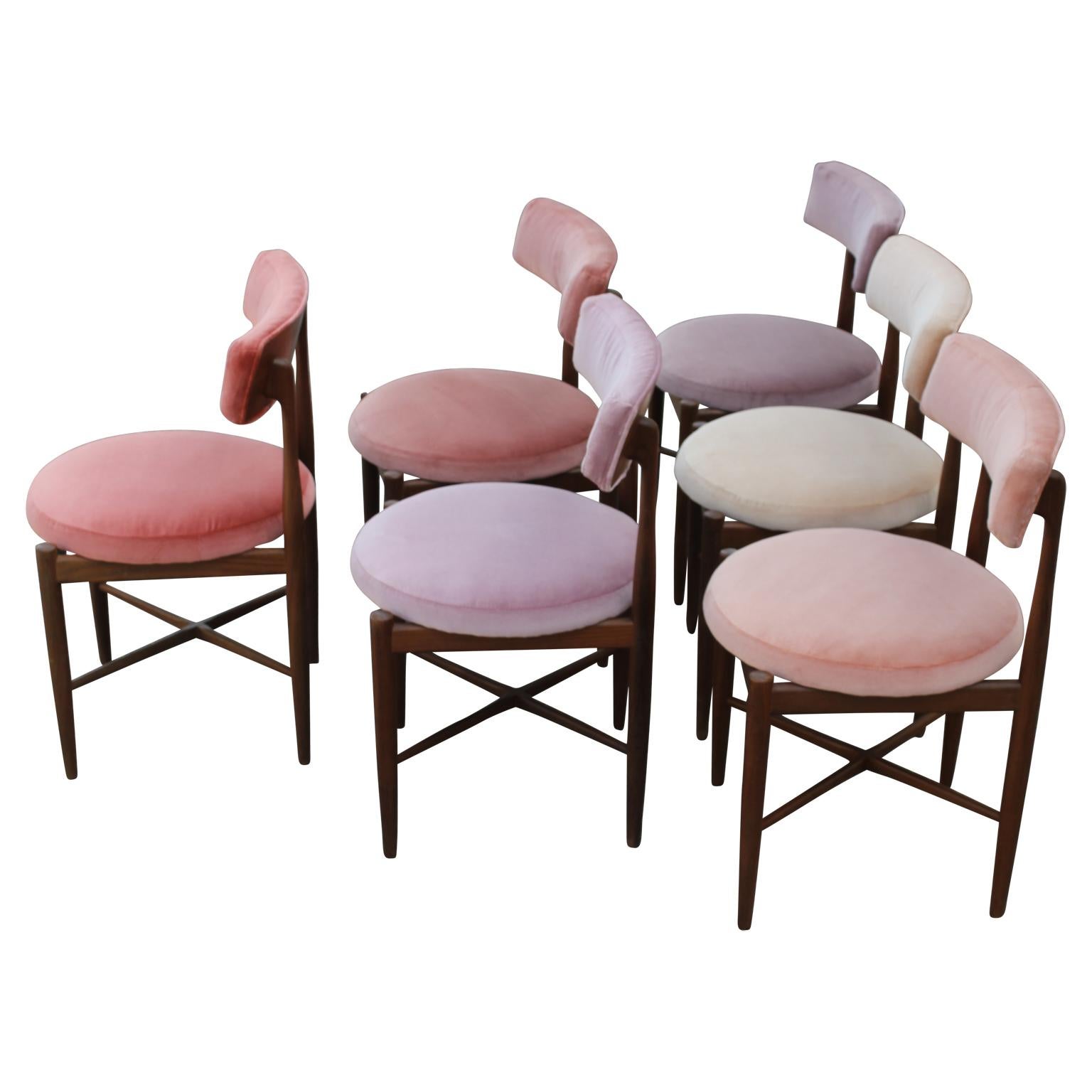 Velvet Custom Ombre Modern Teak Dining Chair Set by Victor Wilkins
