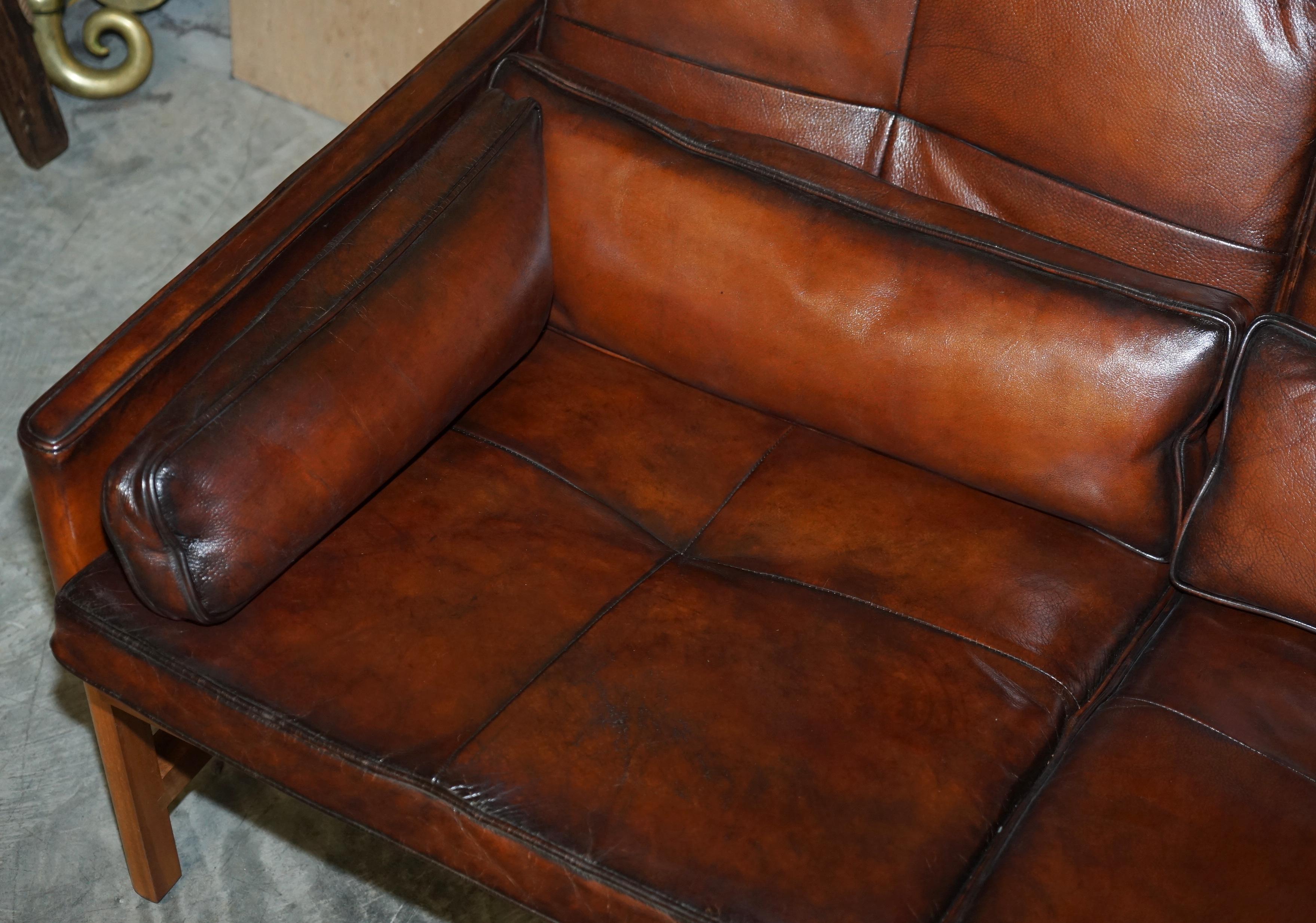 English Custom One of a Kind Finish Bassam Fellows CB-53 Low Back Brown Leather Sofa
