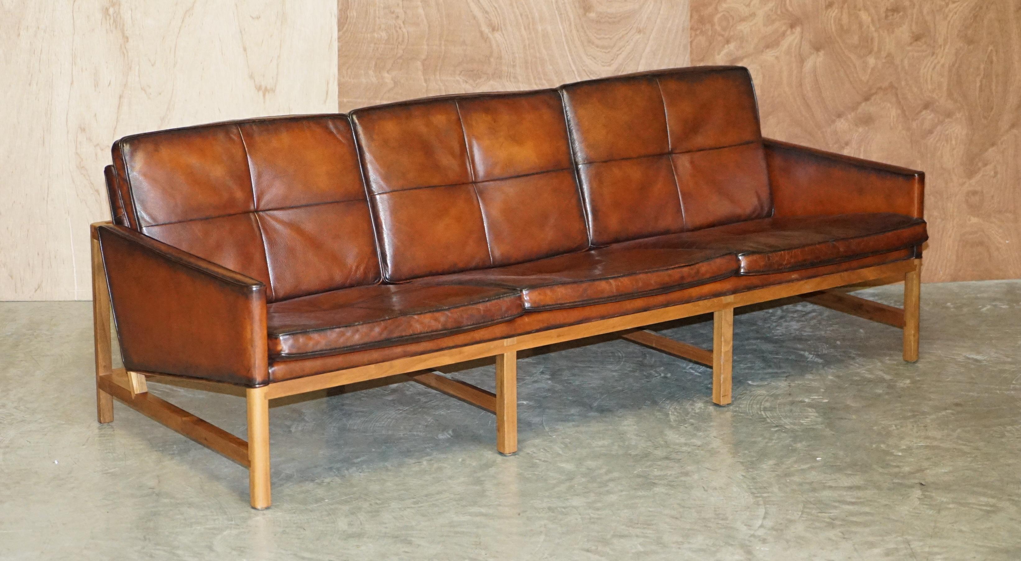 Hand-Crafted Custom One of a Kind Finish Bassam Fellows CB-53 Low Back Brown Leather Sofa