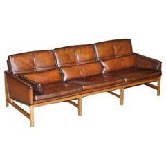 Custom One of a Kind Finish Bassam Fellows CB-53 Low Back Brown Leather Sofa