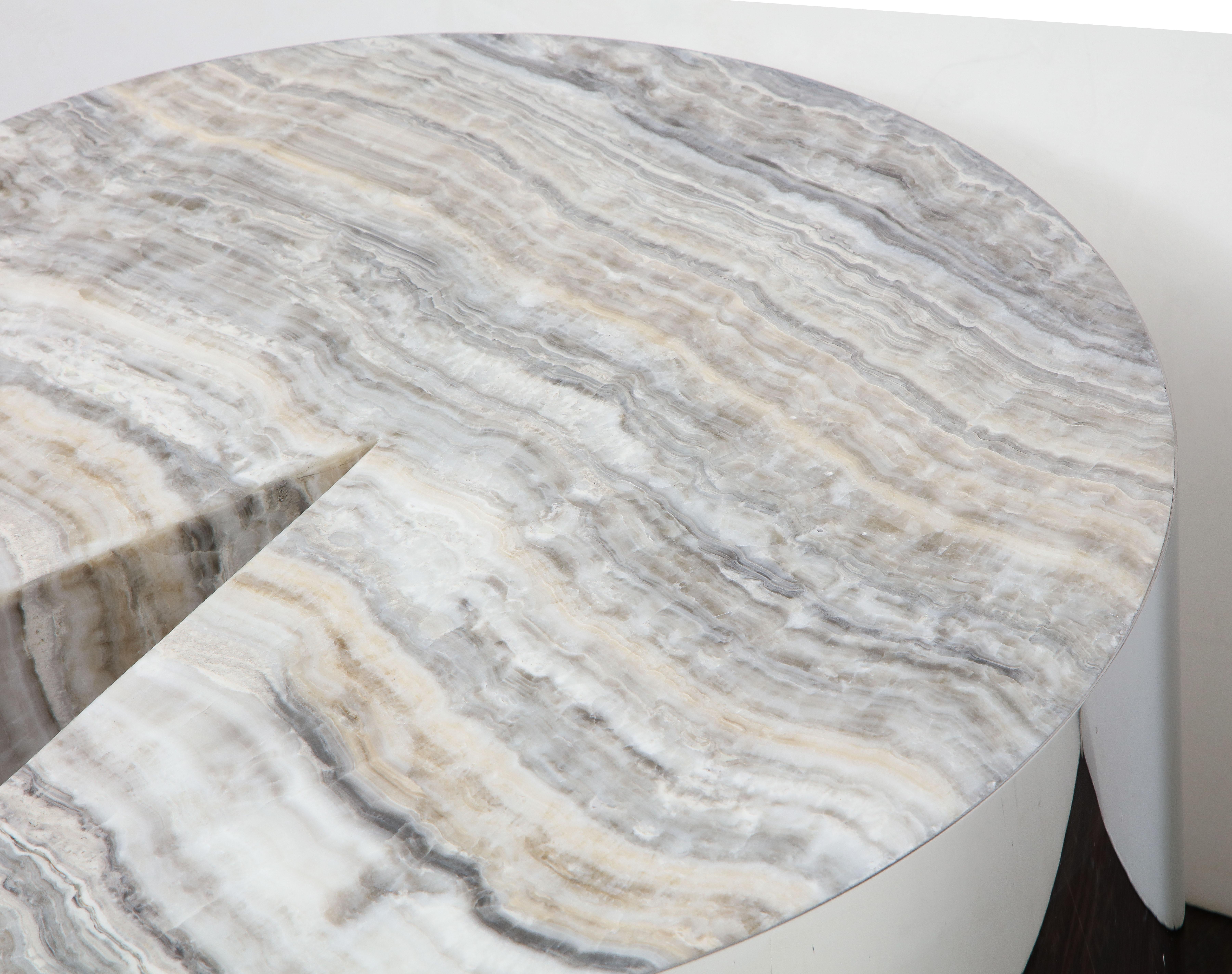 Custom Onyx and Wrapped Stainless Steel Side Table For Sale 6