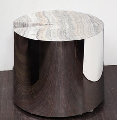 Custom Onyx and Wrapped Stainless Steel Side Table