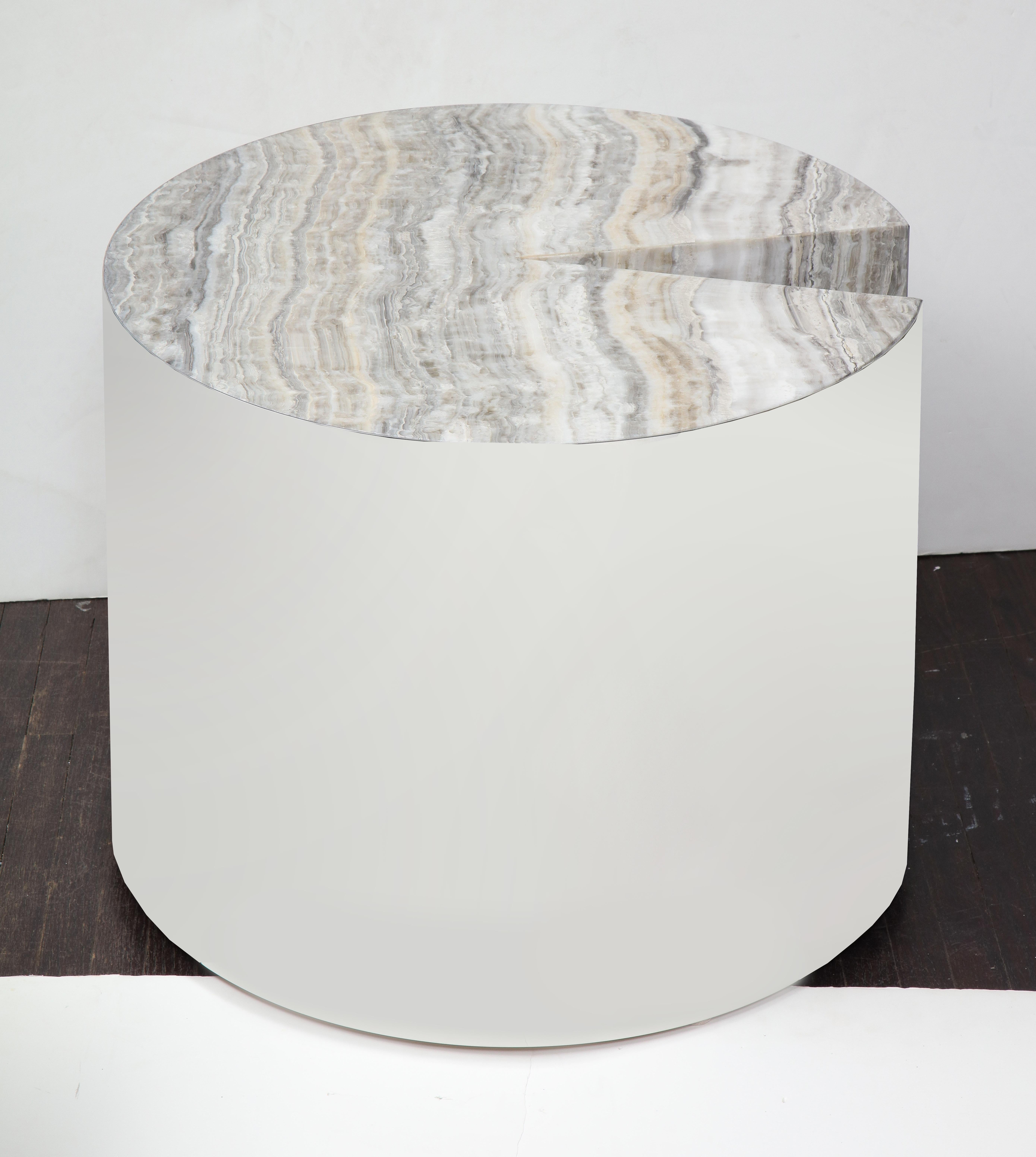 American Custom Onyx and Wrapped Stainless Steel Side Table For Sale