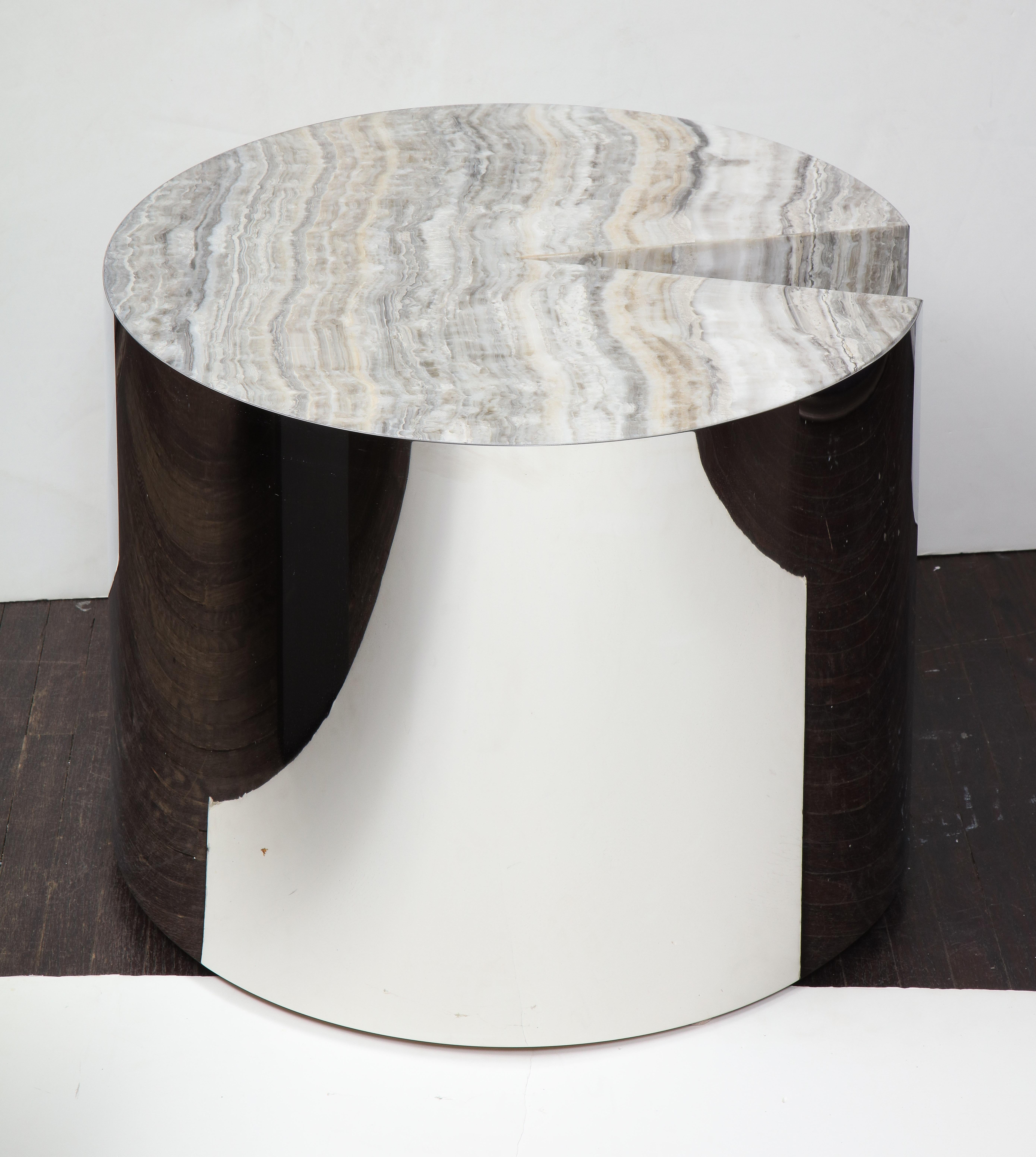 Custom Onyx and Wrapped Stainless Steel Side Table In New Condition For Sale In New York, NY