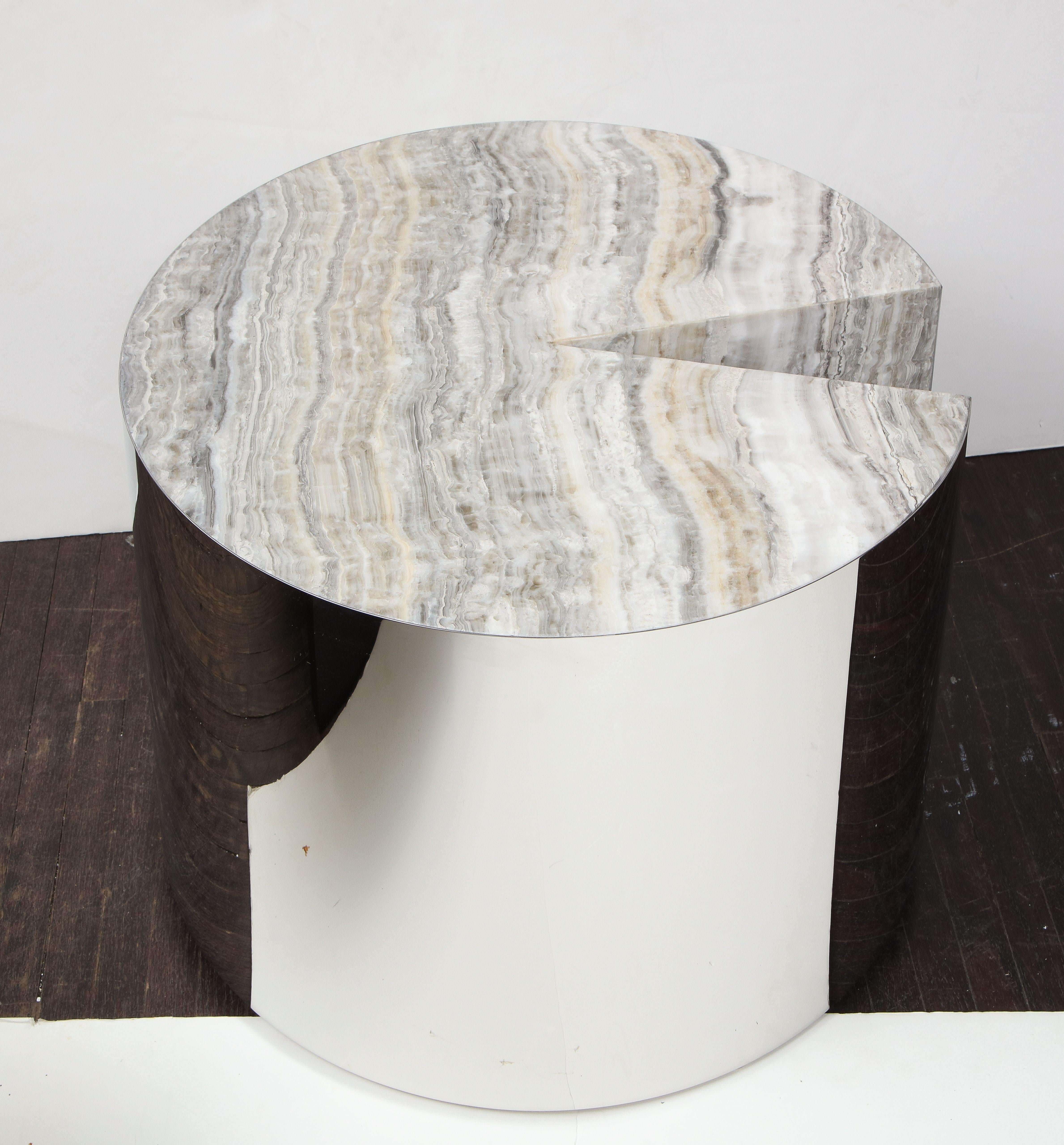 Contemporary Custom Onyx and Wrapped Stainless Steel Side Table For Sale
