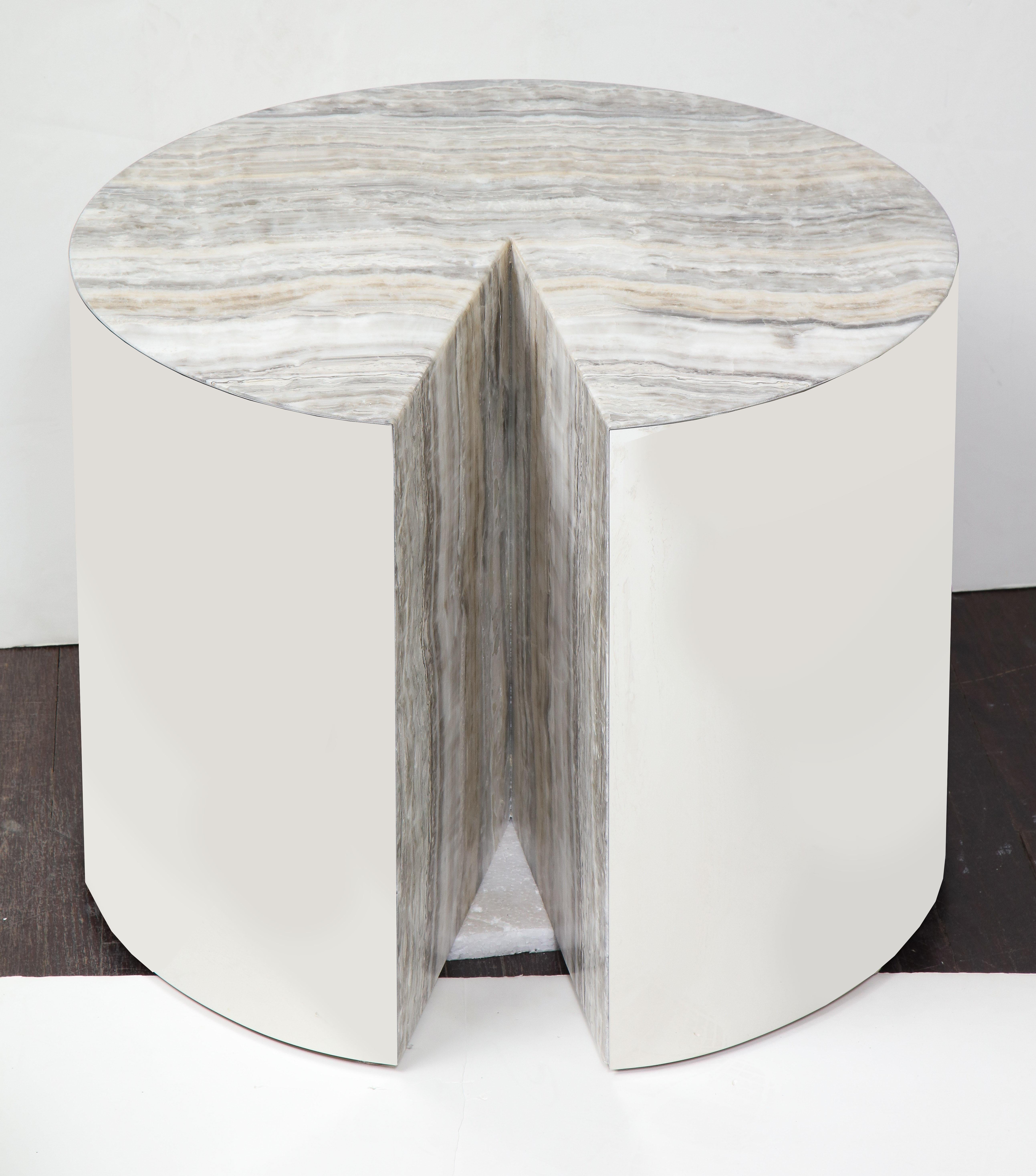 Custom Onyx and Wrapped Stainless Steel Side Table For Sale 3