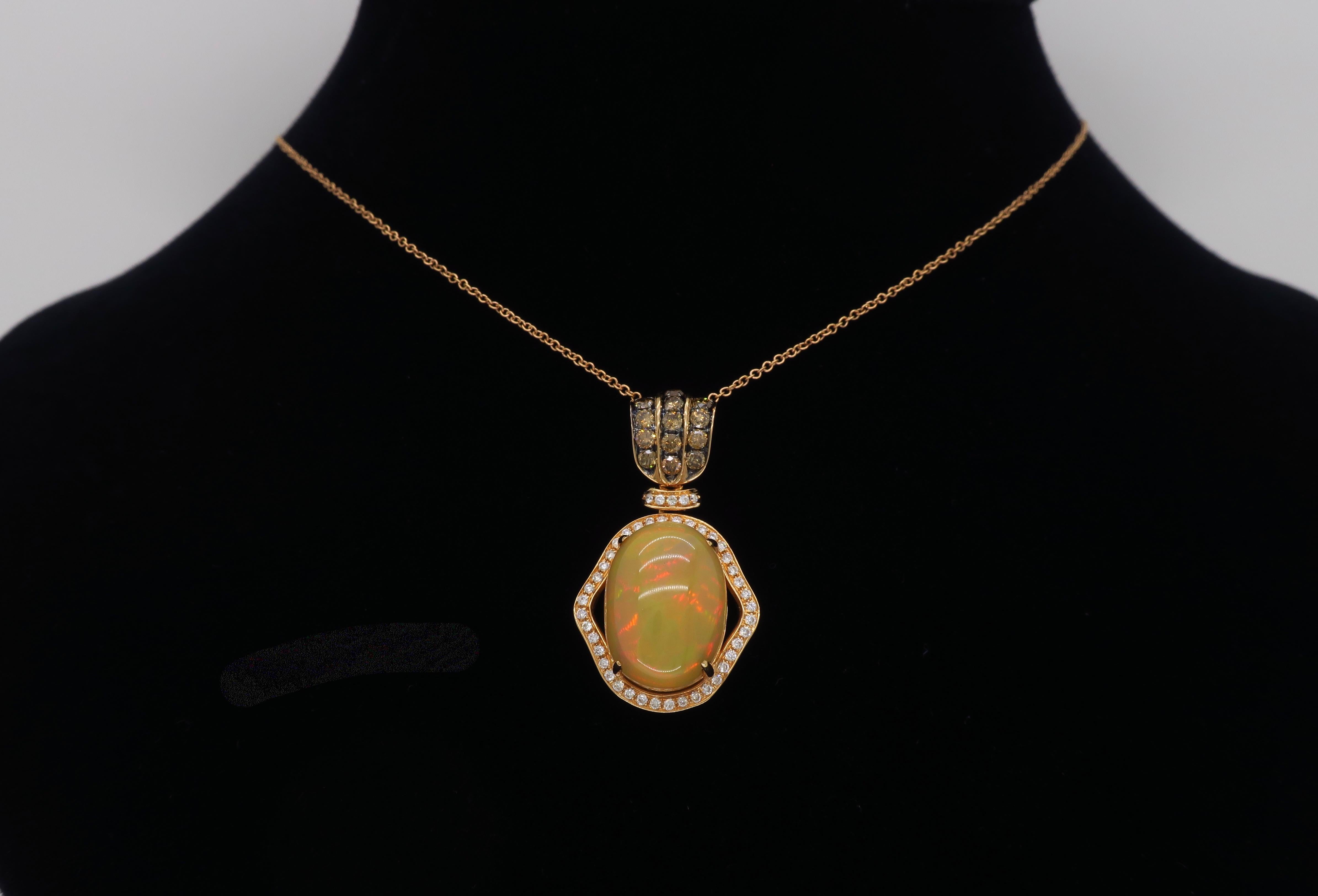 Custom Opal and Diamond Necklace in 18 Karat Rose Gold For Sale 5