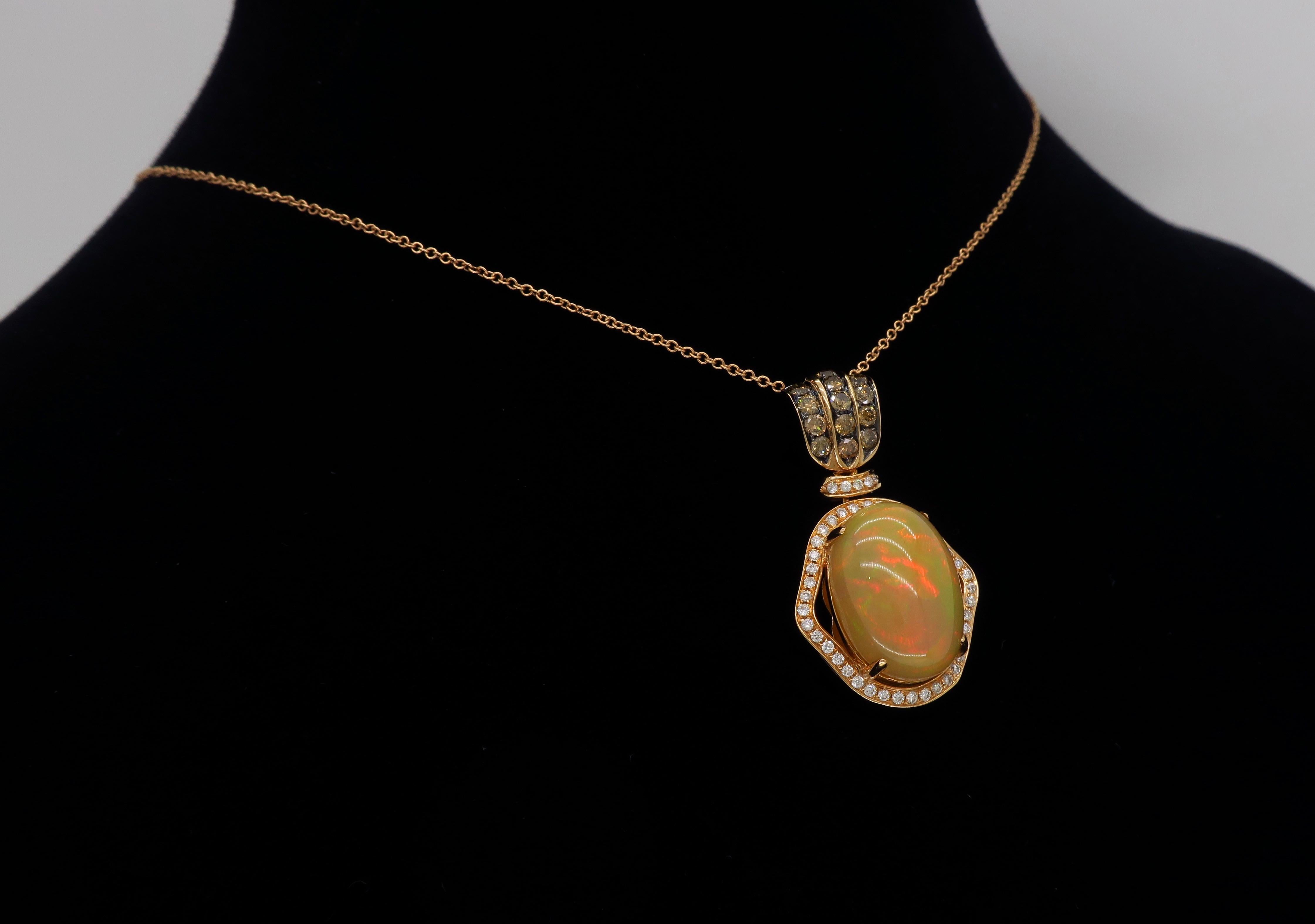 Custom Opal and Diamond Necklace in 18 Karat Rose Gold For Sale 6