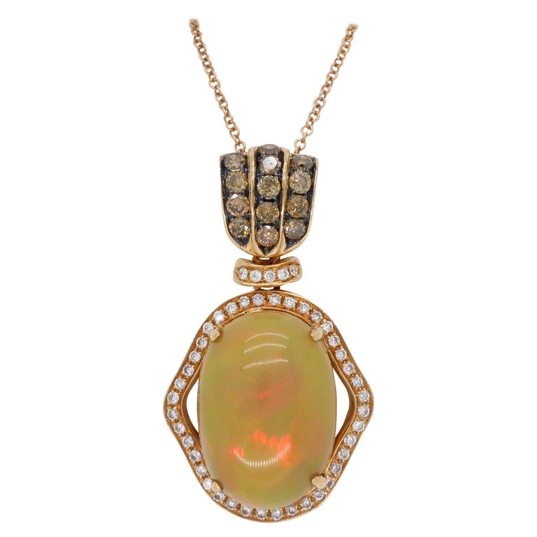 Custom Opal and Diamond Necklace in 18 Karat Rose Gold For Sale at 1stdibs